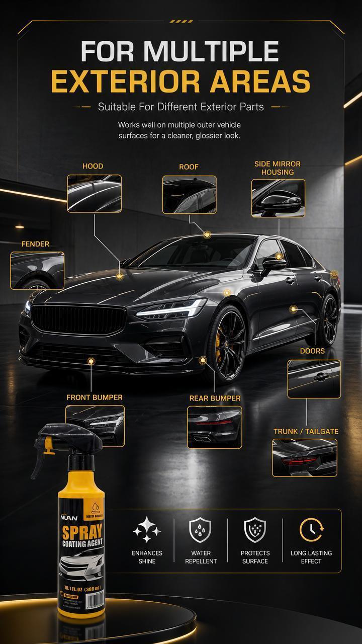 Spray coating agent；NUAN nano car coating sprayNano Car Coating Spray – Fast, durable, hydrophobic, shields paint, prevents fading, perfect for everyday car maintenance.-MY0522