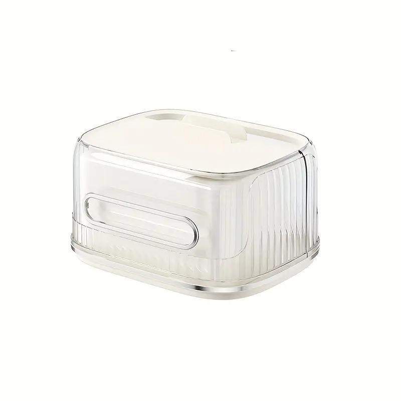 Transparent Desk Tissue Box Dispenser Bin with 4 Storage Functions, Paper Towel Holder, Drawer, Remote Control Storage, Modern Home Office Accessories, Bathroom Organizer