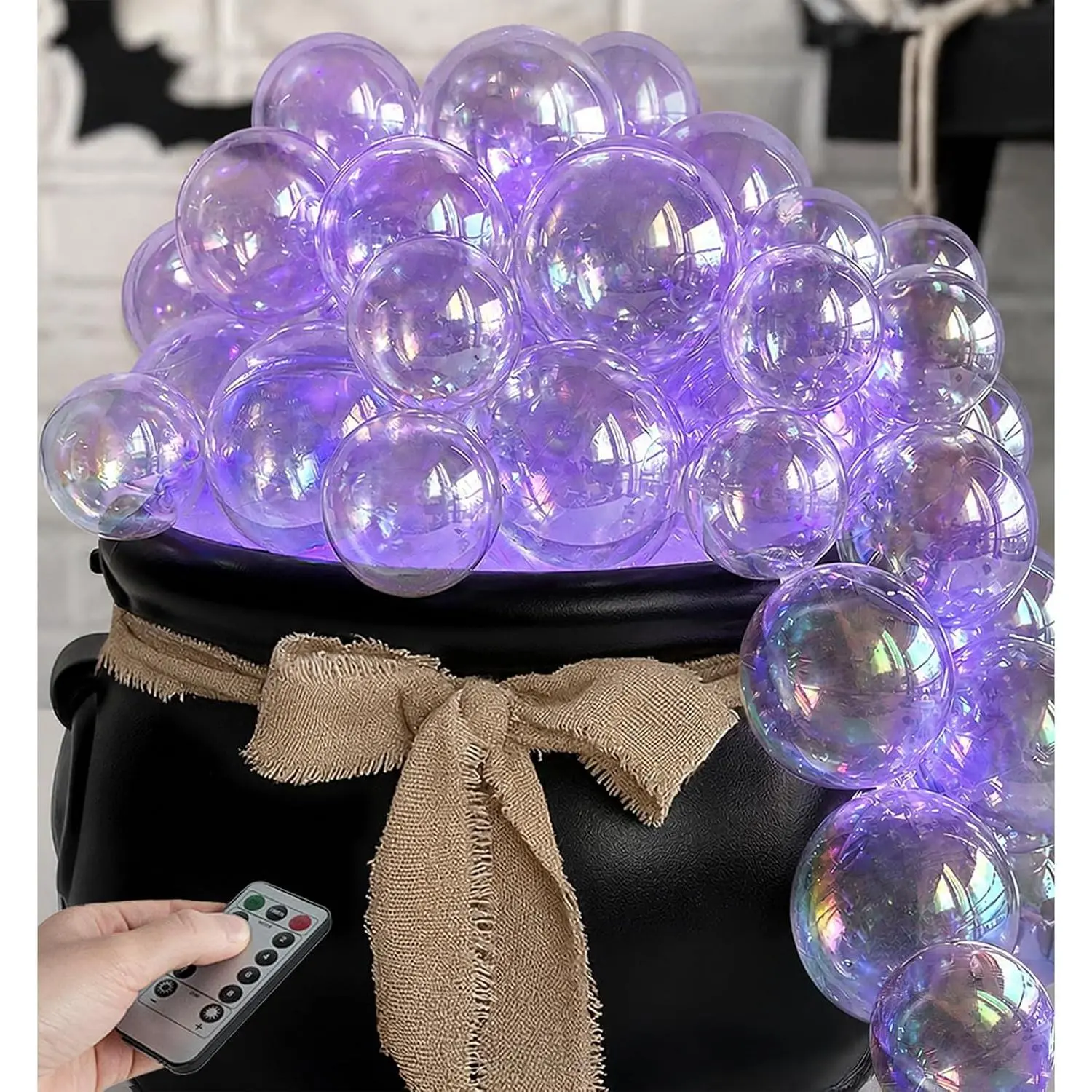 Spooky DIY Bubbling Cauldron Set with Bubbling Light - Cotton & Plastic Composite Black Bowl, Hocus Pocus Halloween Indoor Decor, Shelf/Table Centerpiece Room Gifts for Festive Parties