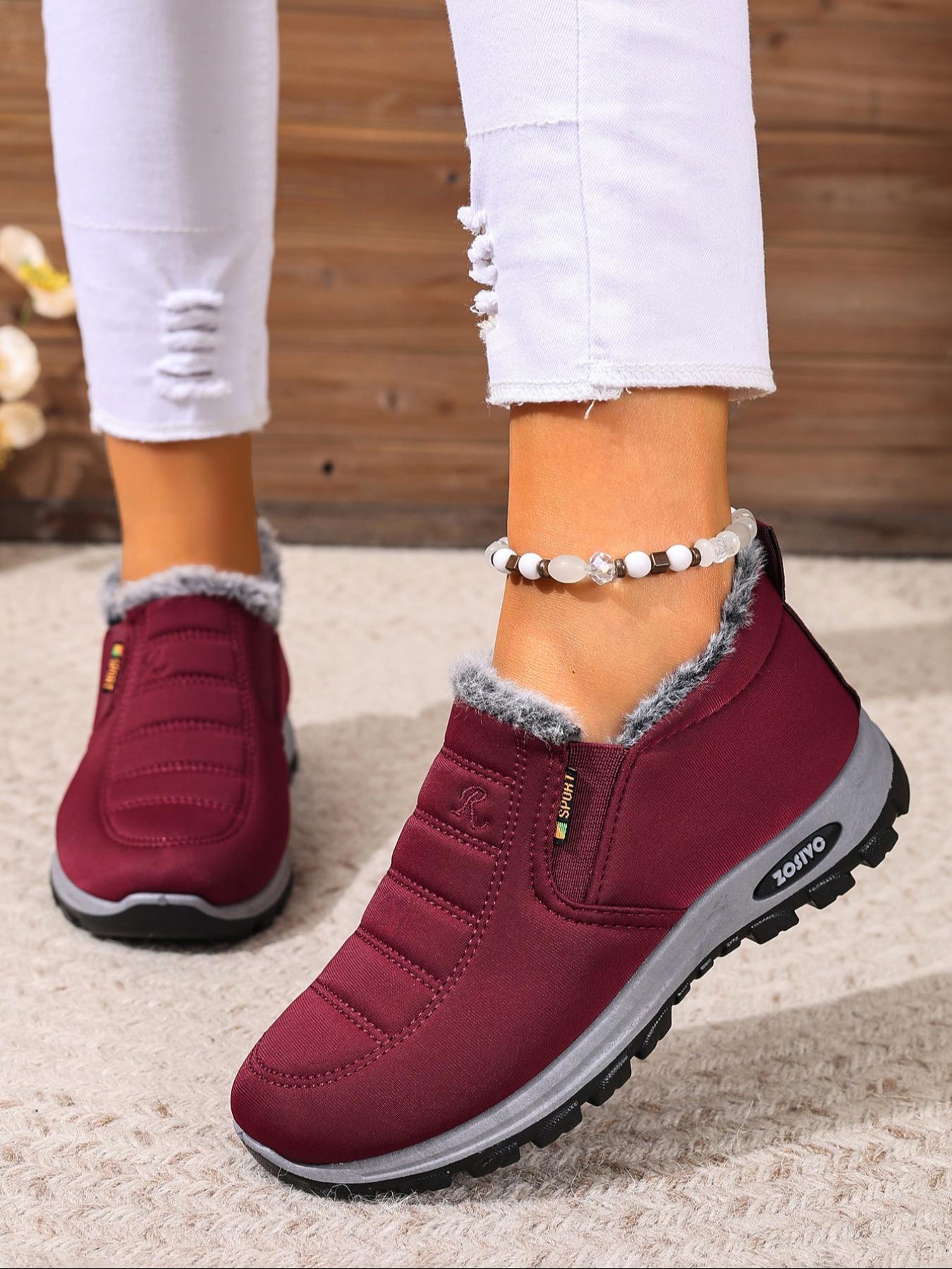 Couple Plush Lined Ankle Boots, Slip-On Soft Sole Warm Snow Boots, Comfortable Travel Shoes for Sports Outdoor Activities, Winter Shoes