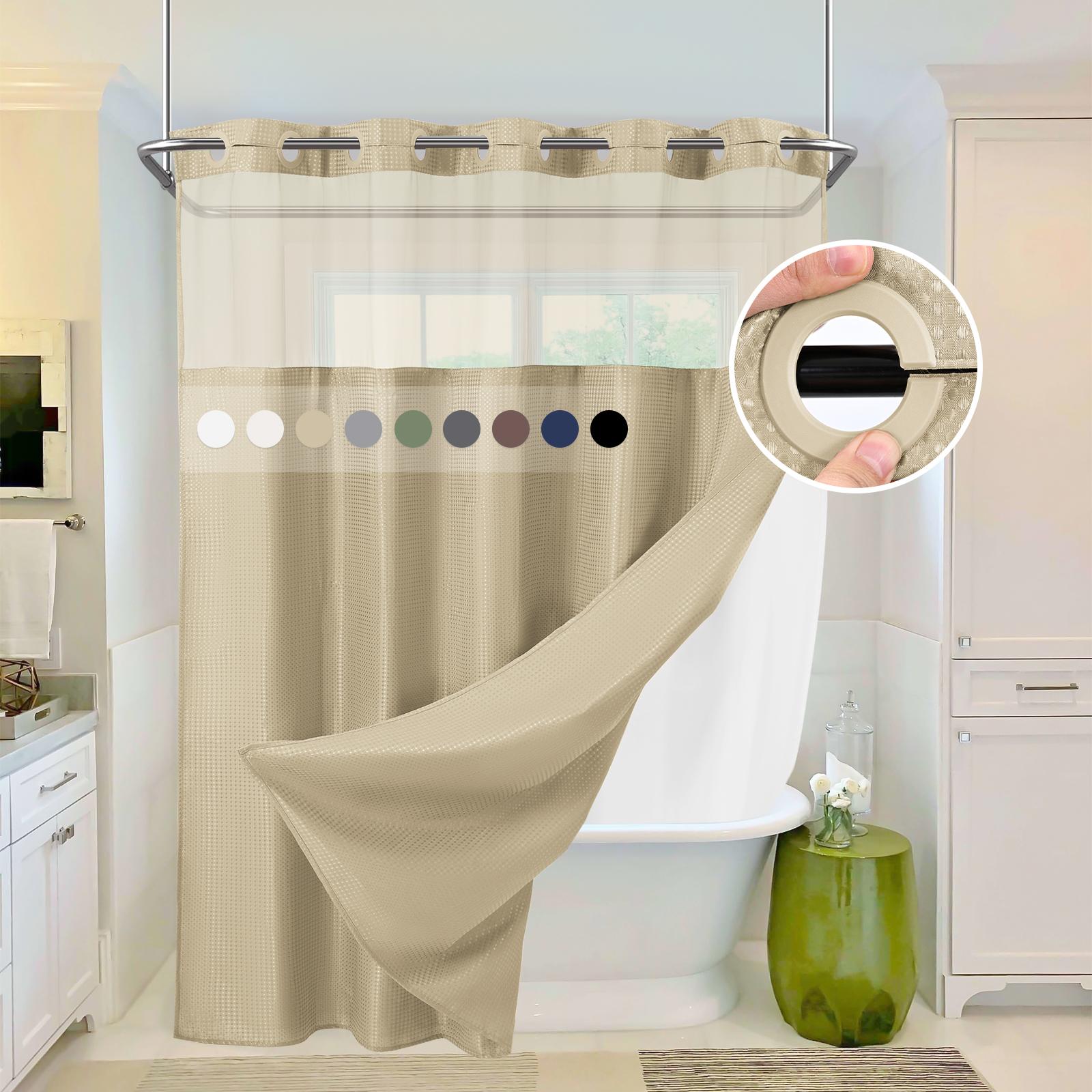 FANI Sage Green Waffle No Hook Shower Curtain with Snap in Liner Waterproof & Washable 72"W x 74"H,72''W x 84''H See Through Top Window Replacement for Bathroom Cortina de ducha impermeable