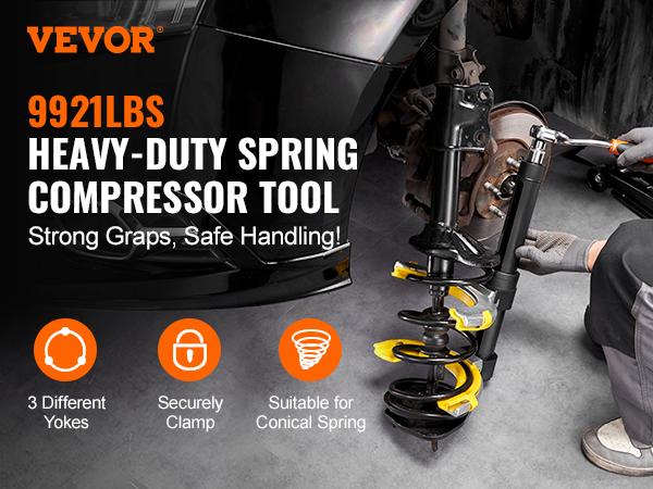 VEVOR Strut Spring Compressor Set, Macpherson Strut Spring Compressor Kit, Interchangeable Fork Strut Coil Extractor Remover Tool, with Yellow Protective Sleeve and Carrying Case