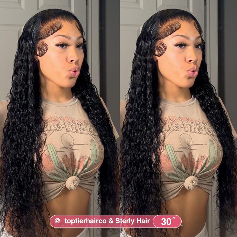 [26 Inch Only $140] STERLY 200% Density Burgundy / Natural Color 13x6 Lace Frontal Human Hair Deep Wave Wig Ombre Color Water Wave Wig 99J Curly Wigs #FB30 Highlight Pre Plucked Pre Cut Beginner Friendly Wig Smooth HD Transparent Lace Wig