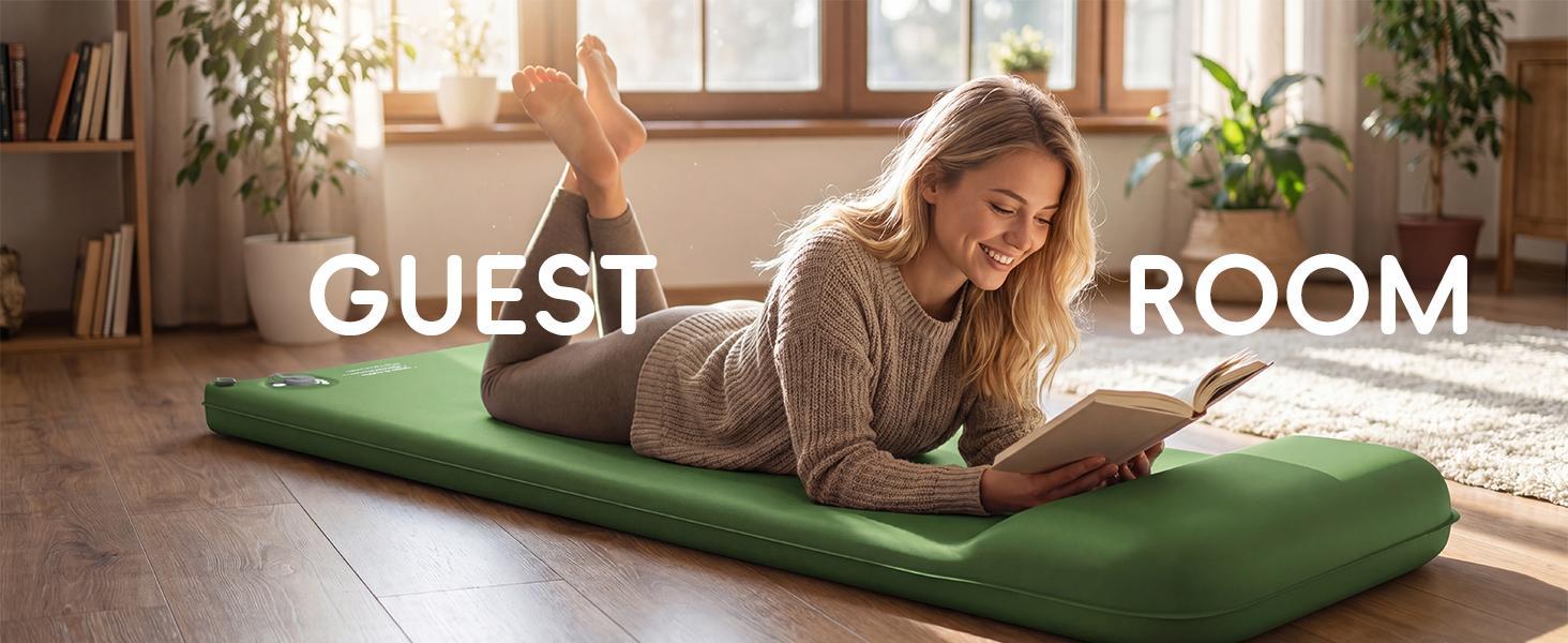 Memory Foam Camping Sleeping Pad with Pillow - 9.5 R-Value Insulated, Quiet, Foldable Portable Self-Inflating Mattress for Backpacking, Car Travel, R-Value 9.5