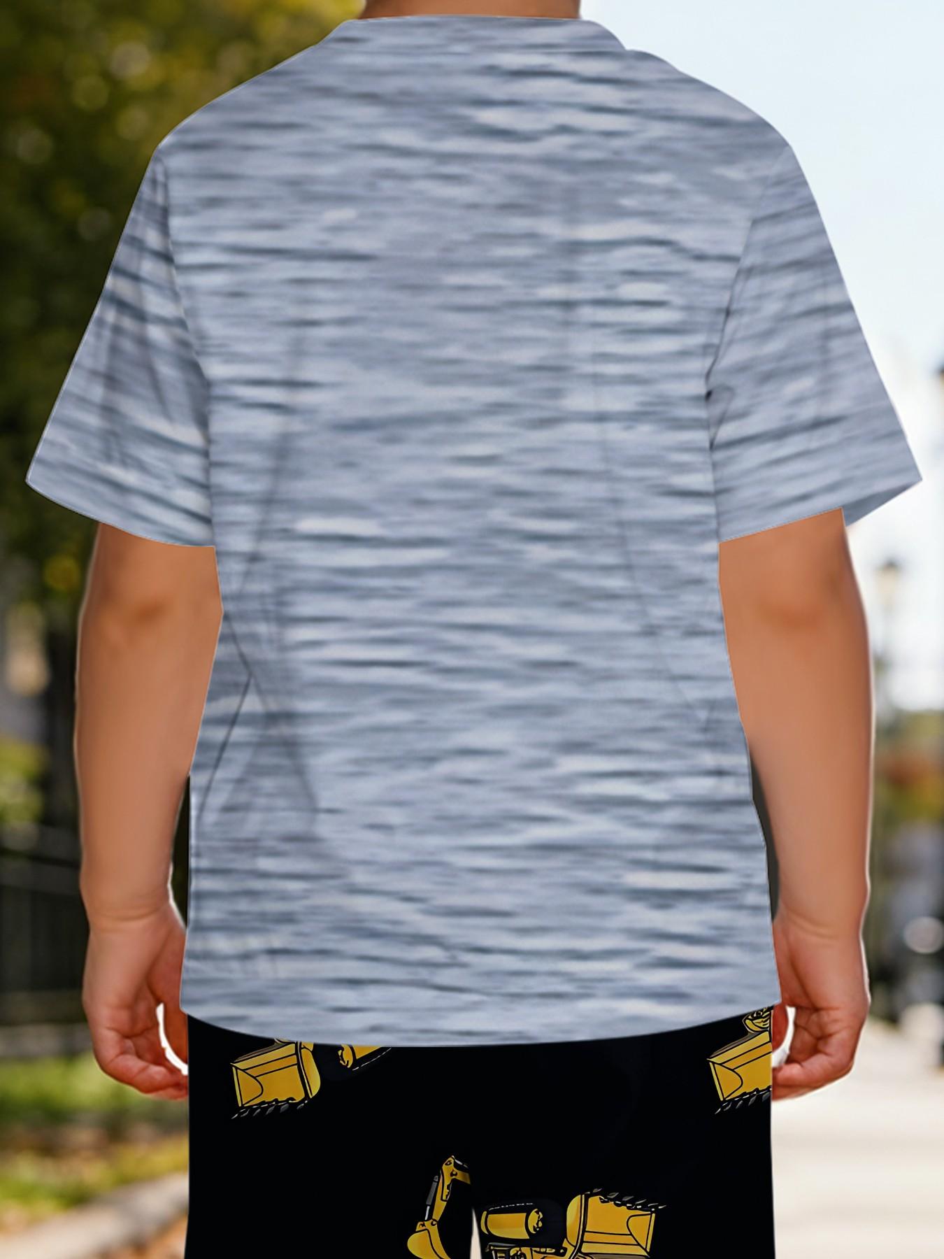 Vibrant Printed Infant Short-Sleeve Set for Little Engineering Vehicle Fans, Casual Kids' Clothing for Babies, T-Shirt Suitable for Daily and Outdoor Activities, 100% Polyester, a Perfect Gift for Infants!