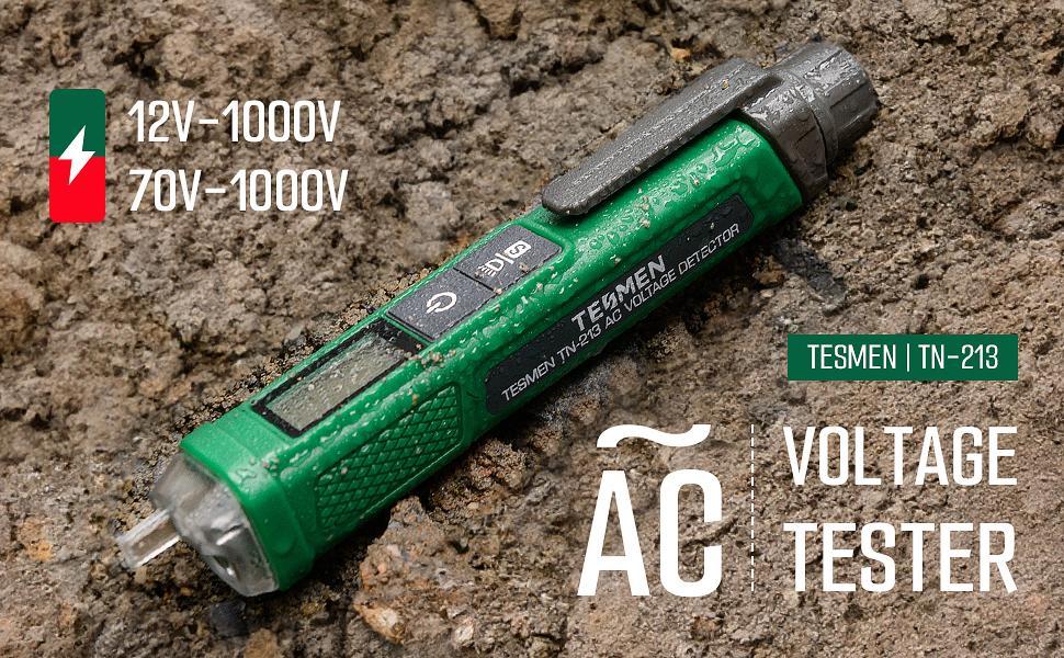 TESMEN TN-213 Non-Contact Voltage Tester, AC 12V-1000V, Dual-Range with LCD Percentage Display, Buzzer Alarm, Live Wire Detection, and Breakpoint Finder – Green