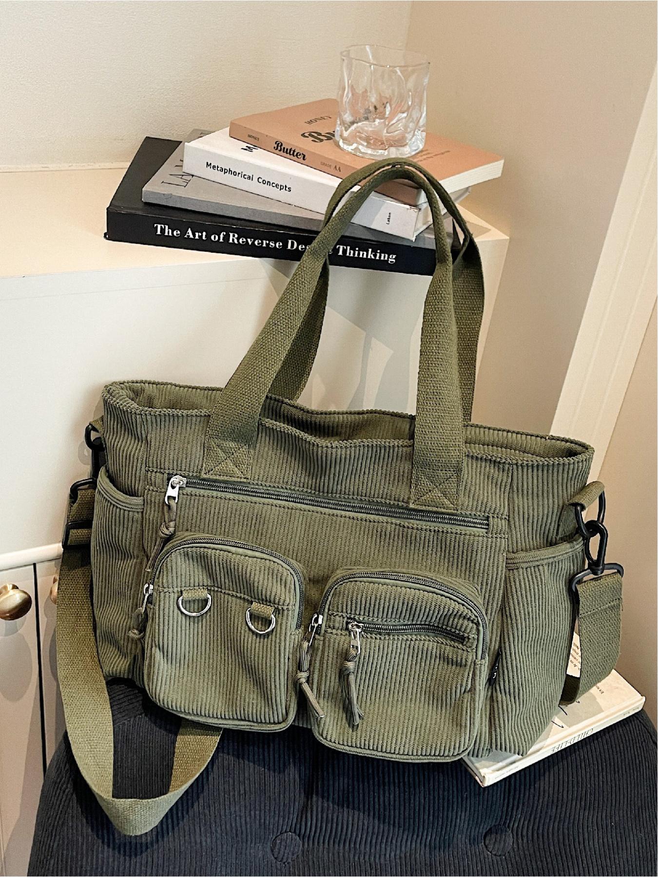 Women's Large Capacity Casual Solid Color Multi-Pocket Crossbody Tote Bag, Versatile Commuter Bag for Daily Use, Stylish Ladies' Outing Handbag, Stylish Square Bag