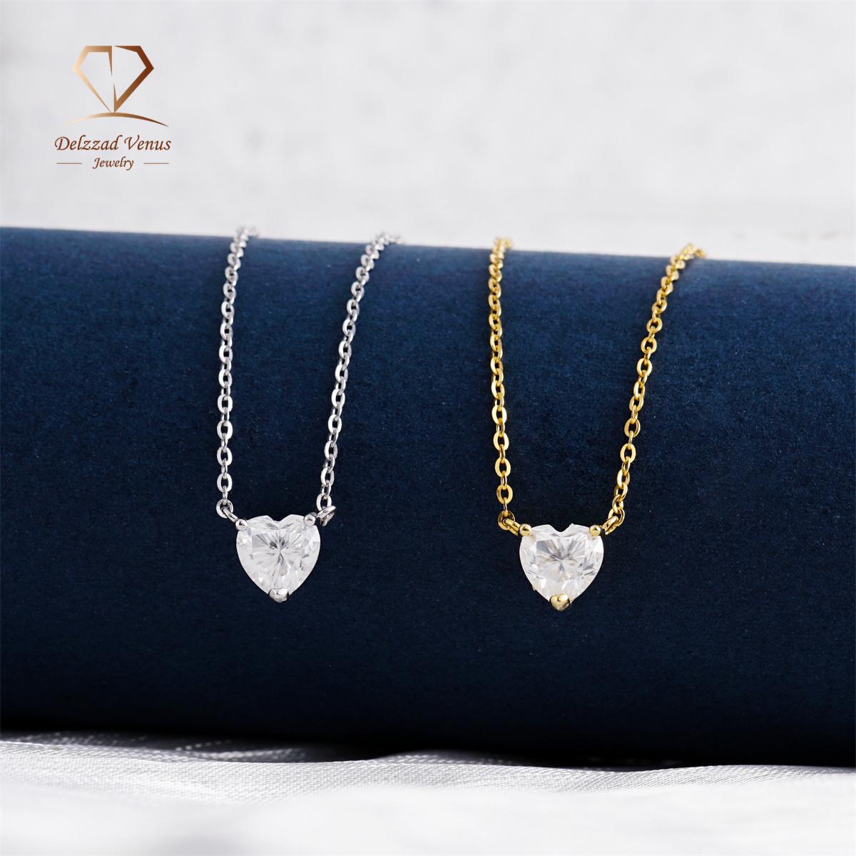 Delzzad 1ct Heart Cut Solitaire Necklace Synthetic Moissanite S925 Lady Women Pendant Necklace Birthday Anniversary Gift