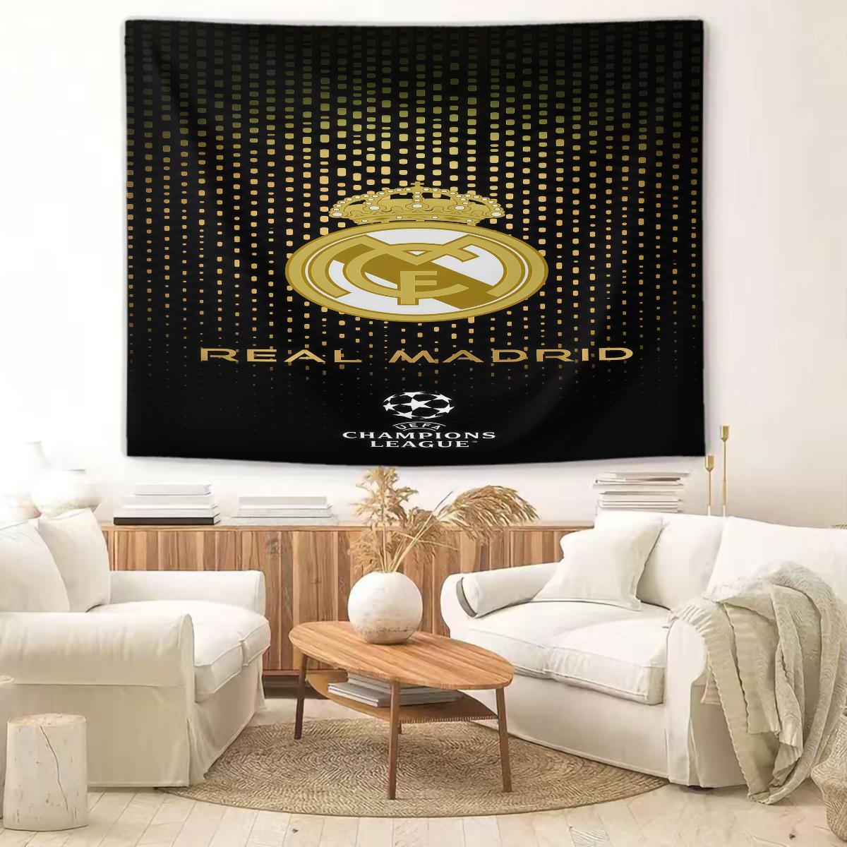 Real Madrid CF Tapestry Wall Hanging, Soccer Team Champions League Themed Wall Tapestry, Sports Fan Room Decor, Dorm Bedroom Living Room Man Cave Wall Art Decoration, Perfect Gift for Football Fans