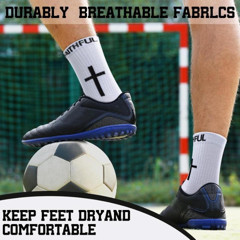 6Pcs(3Pairs) Unisex Athletic Grip Socks - Anti-Skid Rubber Performance Socks with Christian Cross Bible Motifs, Soft Stretch Comfort, Power Grip for Football, Basketball, 4-Season Sports Wear, Rubber Sports Socks