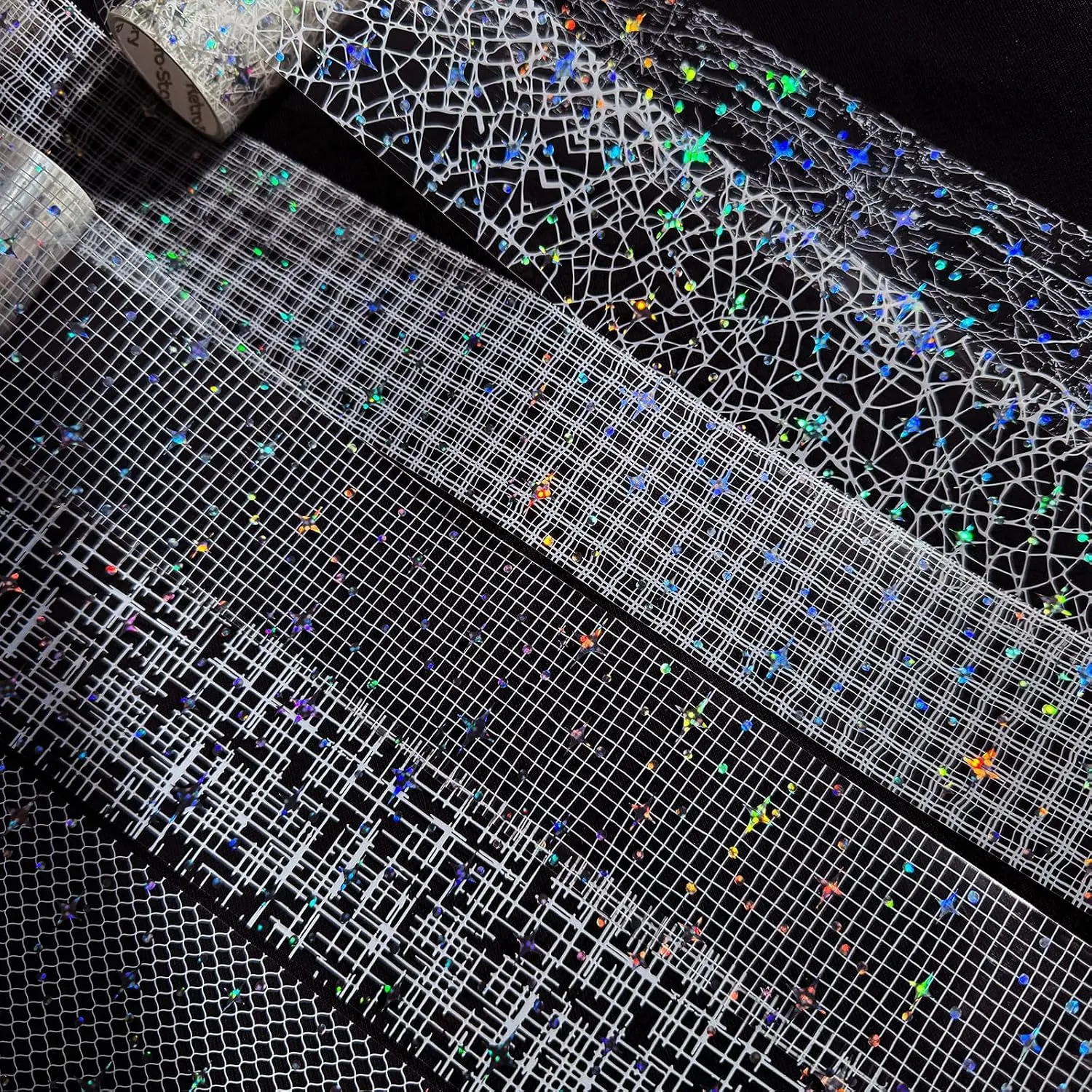 6 Rolls Clear Holographic Decorative Tape, Wide   Foil Mesh  Transparent Tape for Scrapbooking, Journals, Collage, Card Making, DIY Crafts 1.97"×6.56ft Each