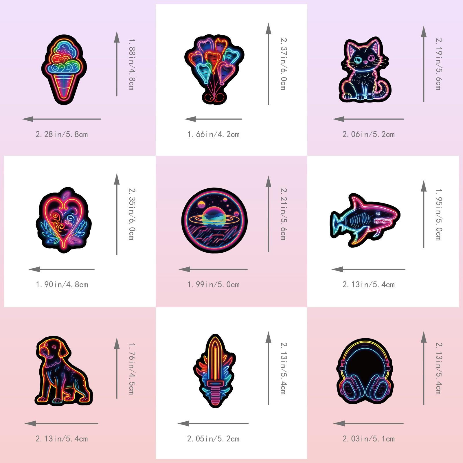 50 Sheets Neon Fresh Stickers, Creative Style Neon Light Stickers, Personalized Graffiti Stickers, Unique Decorative Stickers