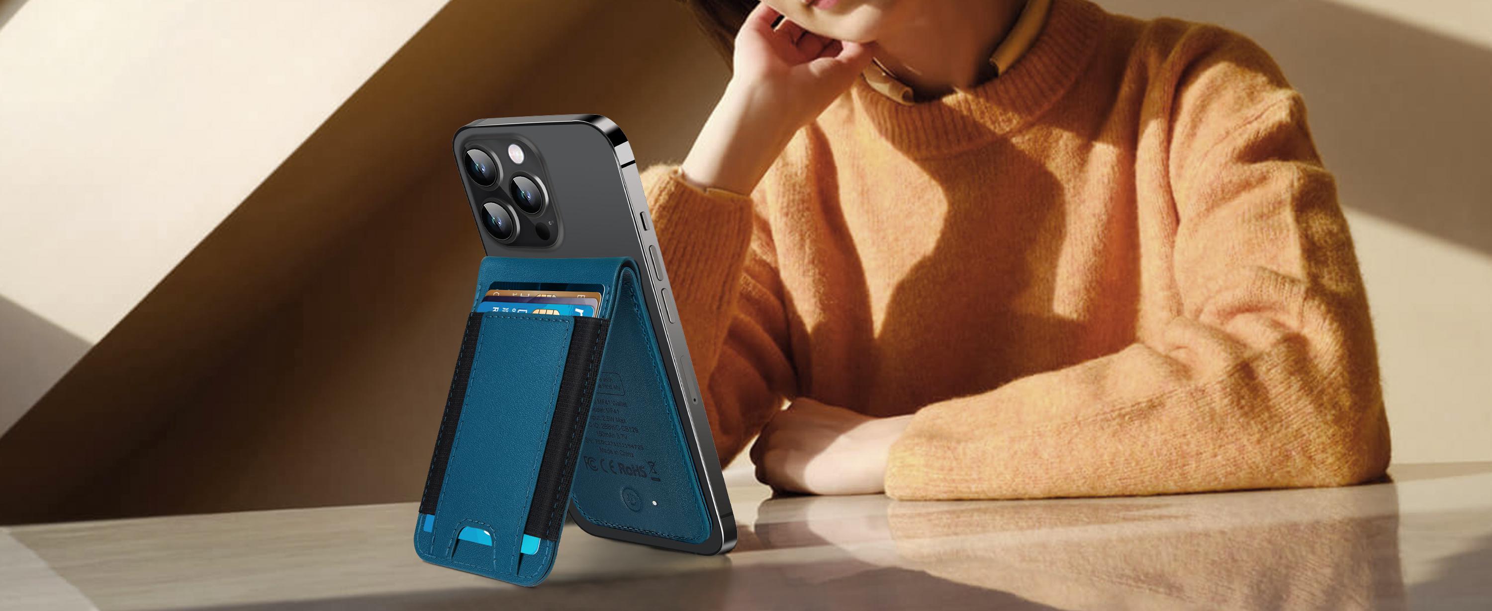 Magsafe Wallet, Works with Find My, Upgrade with Phone Wallet and Adjustable Stand, 3 Card Slots, Magnetic Wallet for Phone 16 15/14/13/12 promax plus Series, Fit 8 Cards, RFID Blocking, Blue Spring Magnetic Greenish