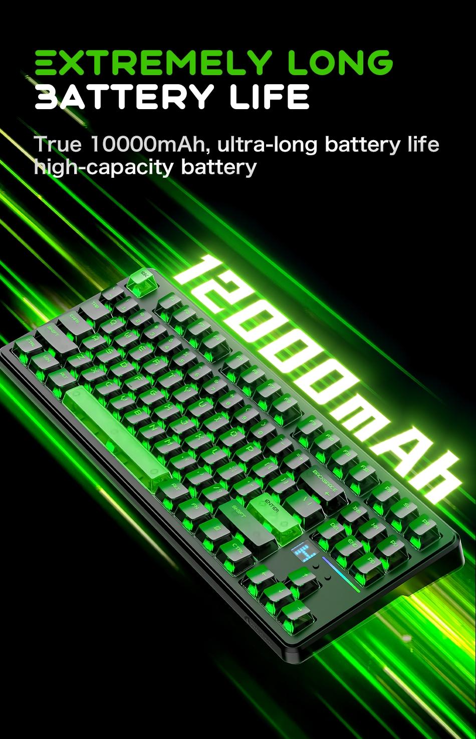 Attack Shark X87 Ultra Wireless Mechanical Keyboard, 8k Wireless Receiver, 8000hz Polling Rate, 10000mah Battery, RGB Lighting