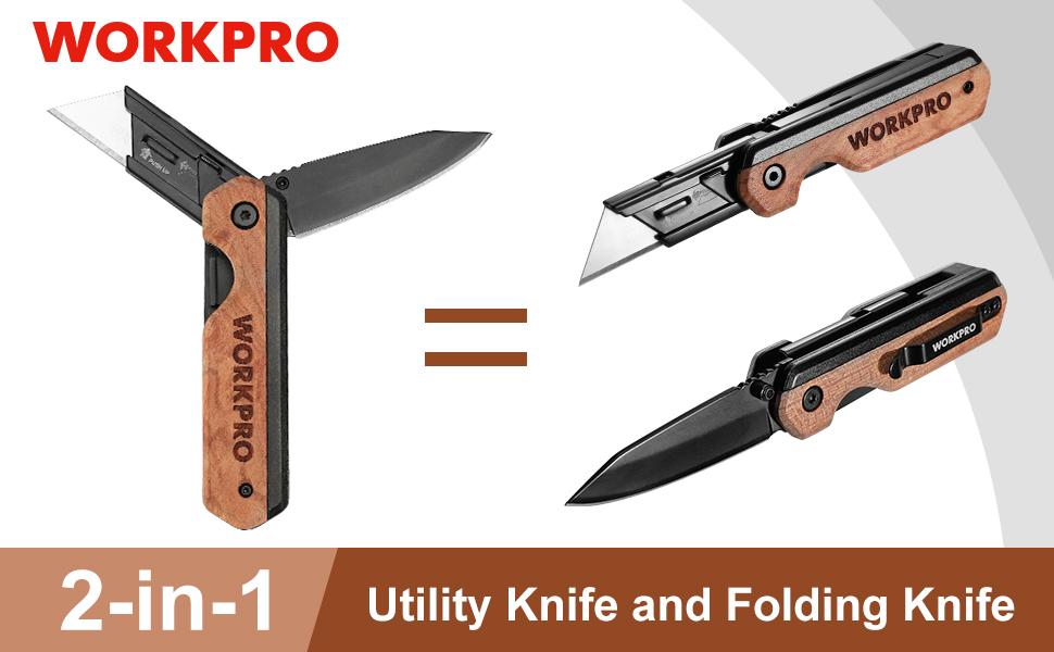 #Summervibes WORKPRO 2-in-1 Folding Knife/Utility Knife, Quick-Change Box Cutter with Belt Clip, Liner Lock, and G10 Handle, Extra 10 SK5 Blades Included