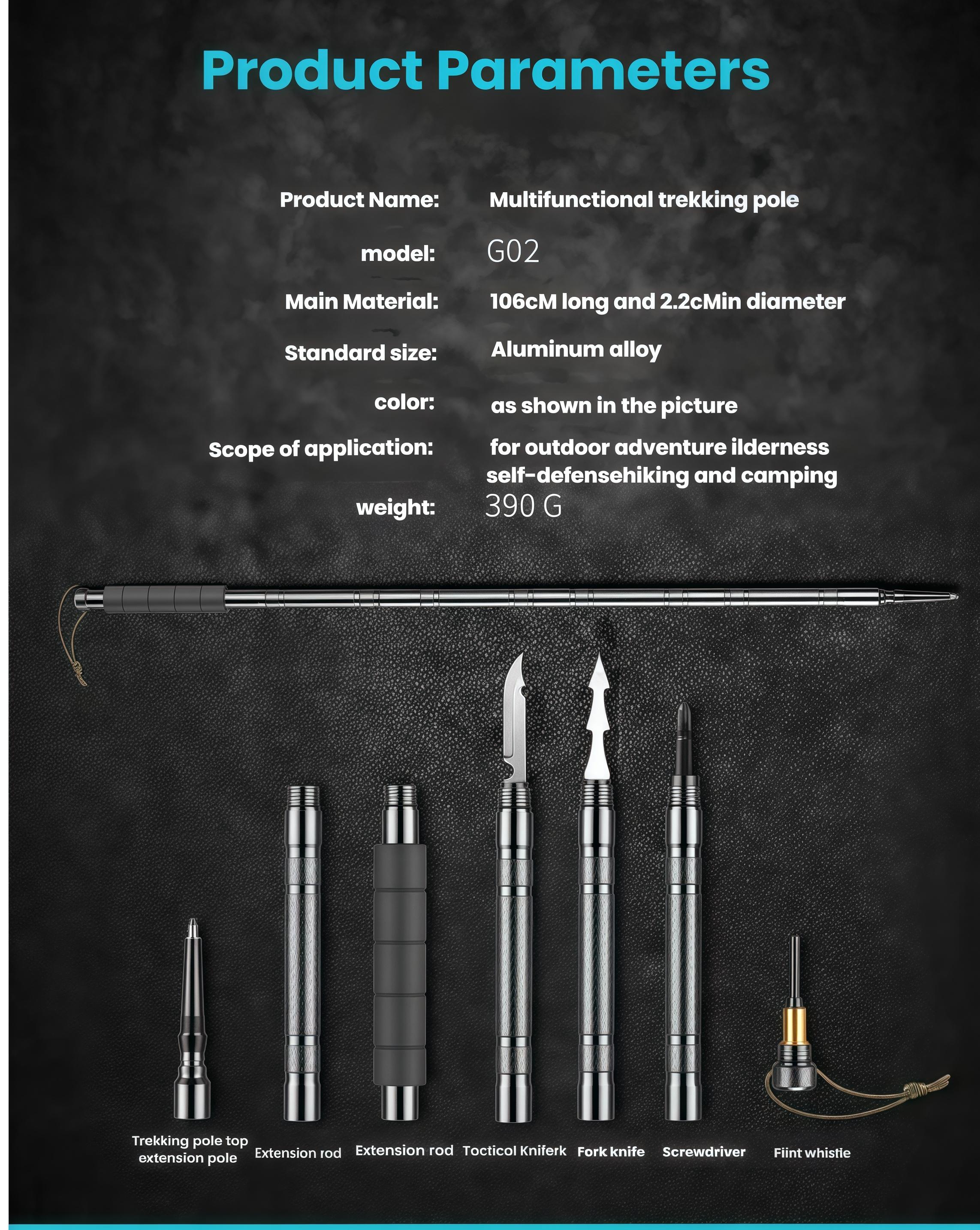 outdoorsmen gift tactical trekking walking Lightweight Adjustable Trekking Pole  mountain climb  7-in-1 Tactical Trekking Pole Your Ultimate Outdoor Survival Companion – Compass, Tinder, Saw Blade & More for Hiking & Camping stick multi-scenario camp con