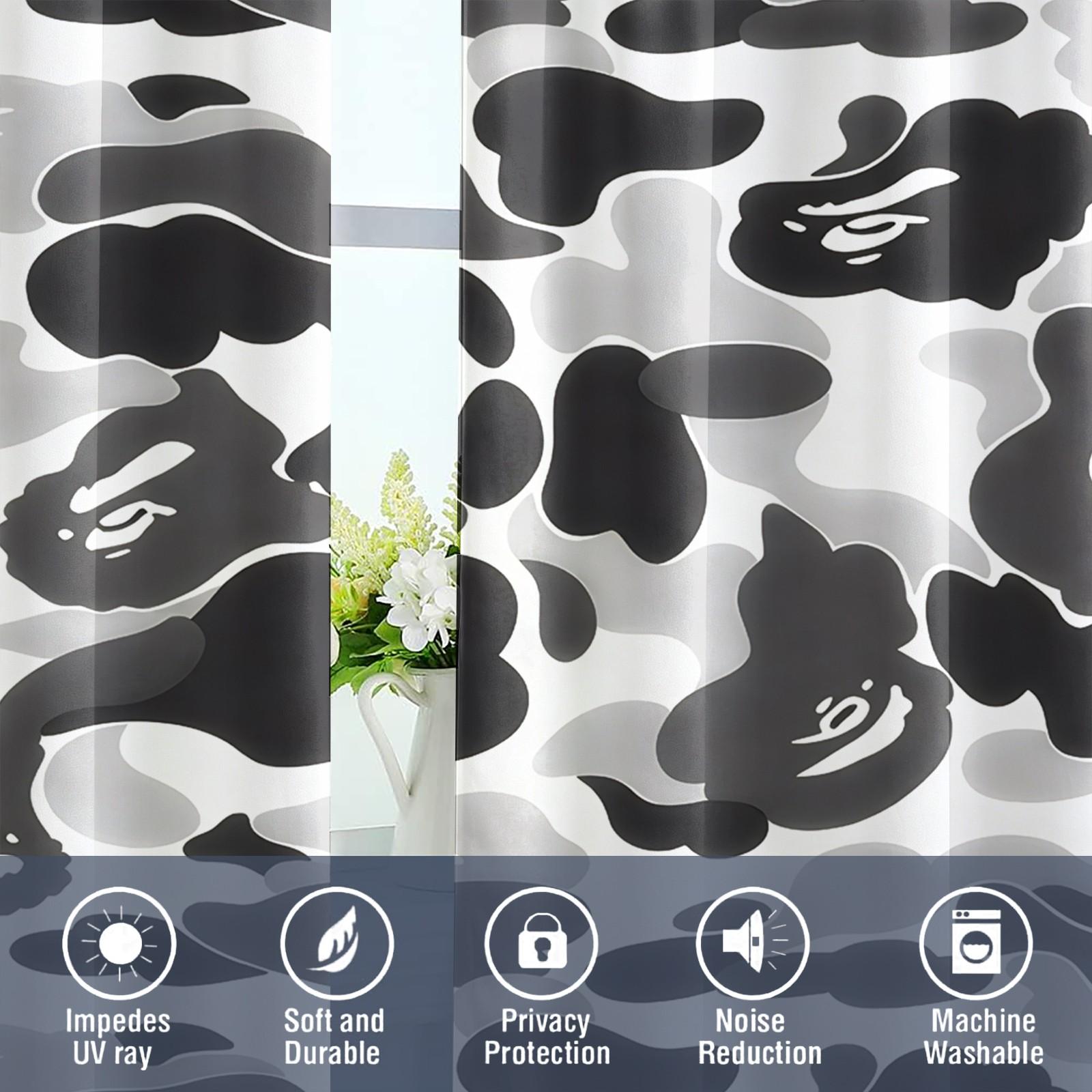 Trendy Black White Camouflage and Animal Silhouettes Curtains Home Decoration Curtain-Two-Piece Rod Pocket Design No Drilling Installation-Privacy Blocking Decorative Drape-Boys Bedroom/Designer Toy Display Room/Gaming Room Decor Window Drapes