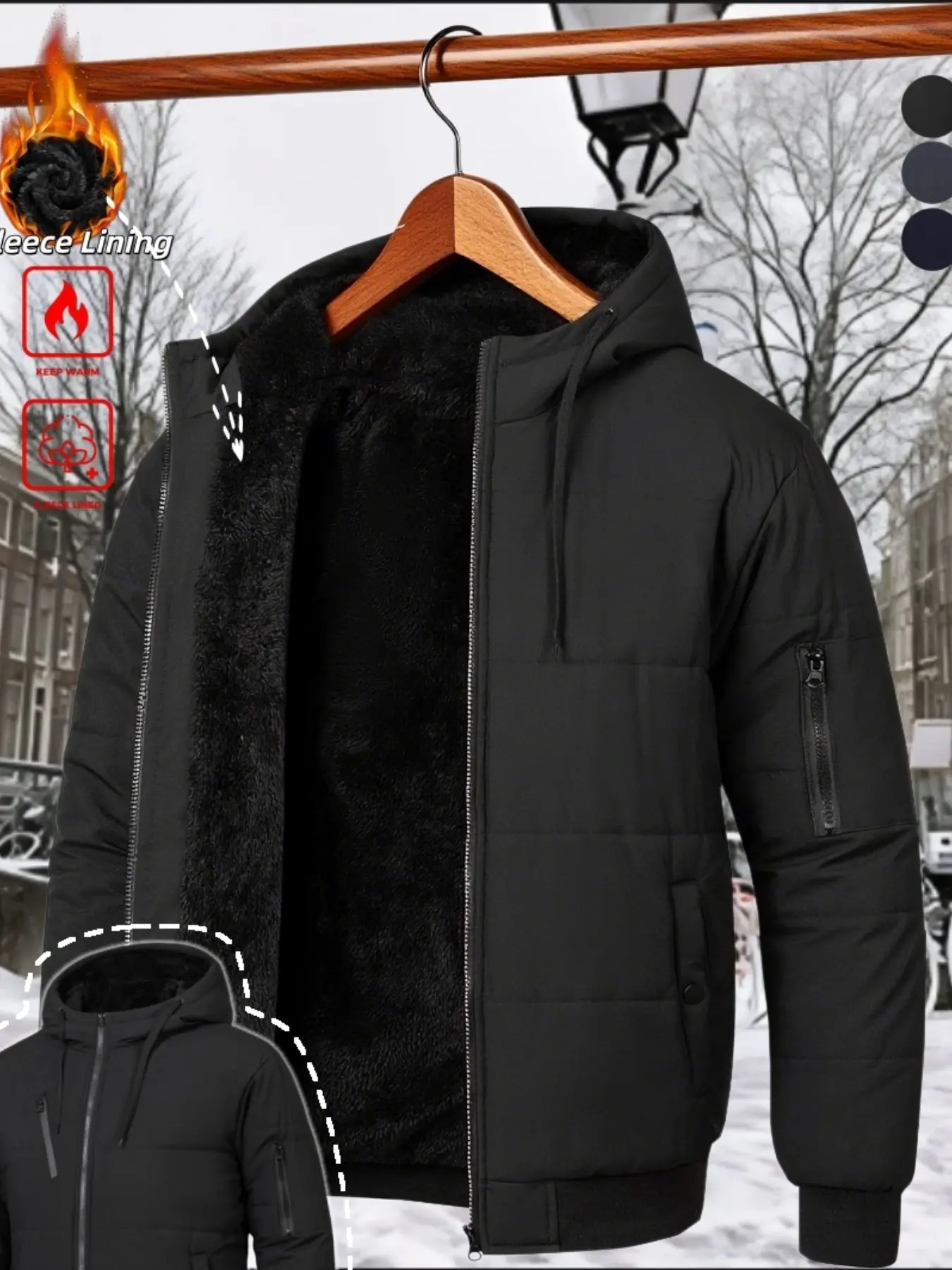 Men's Hooded Quilted Jacket, Wind-Resistant Long Sleeve, Solid Color, Fall & Winter Wear, Ideal Gift for Husband, Father, Graduates