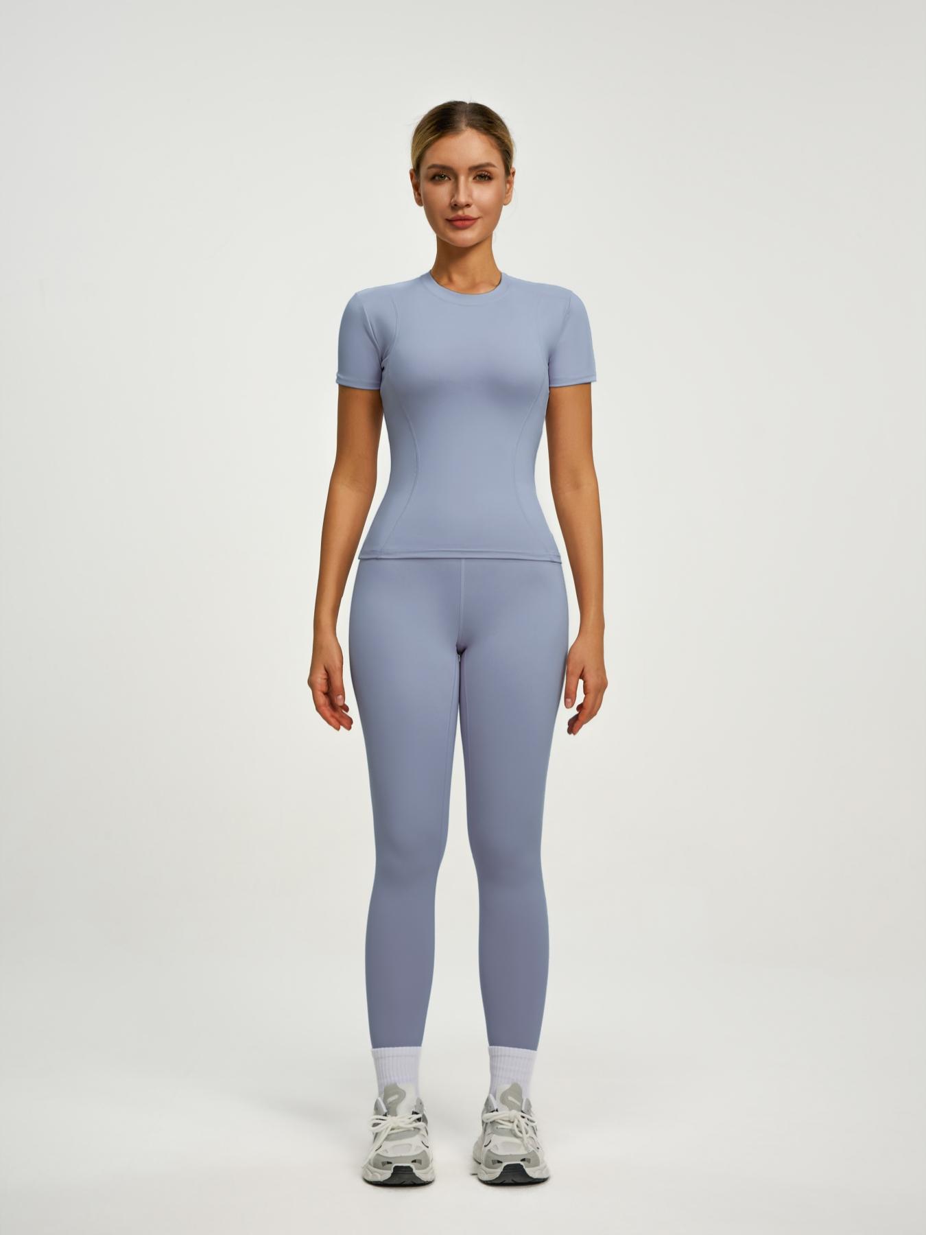 Women's Short Sleeve Yoga Set, High Waist Leggings & Tight Top Two-Piece, Gym Yoga Outfit, Ideal for Fitness, Running, Gym Workouts