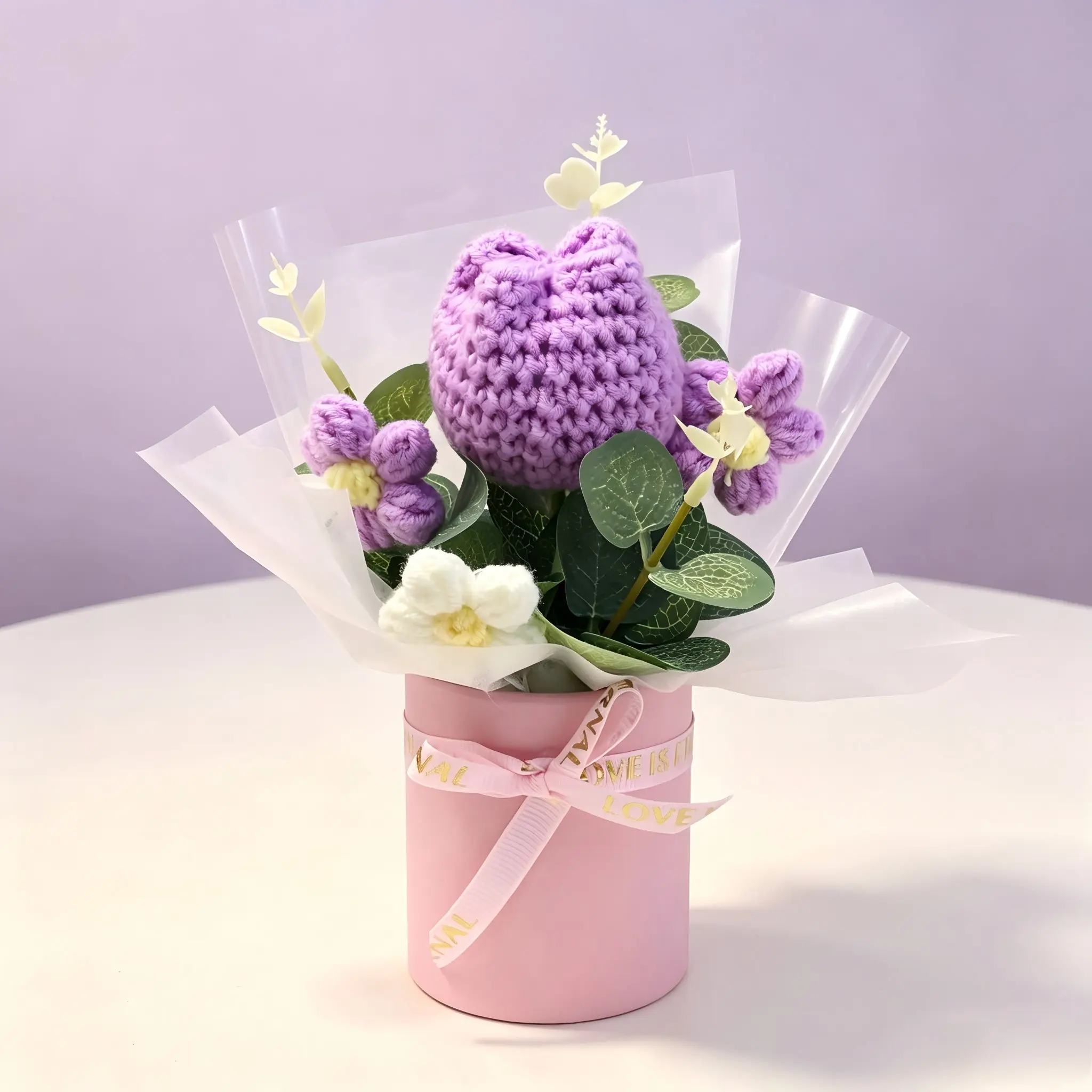 Handmade Hydrangea Bouquet, Yarn Woven Artificial Flower, Gift Box Set, Desktop Decoration, Perfect for Gifting