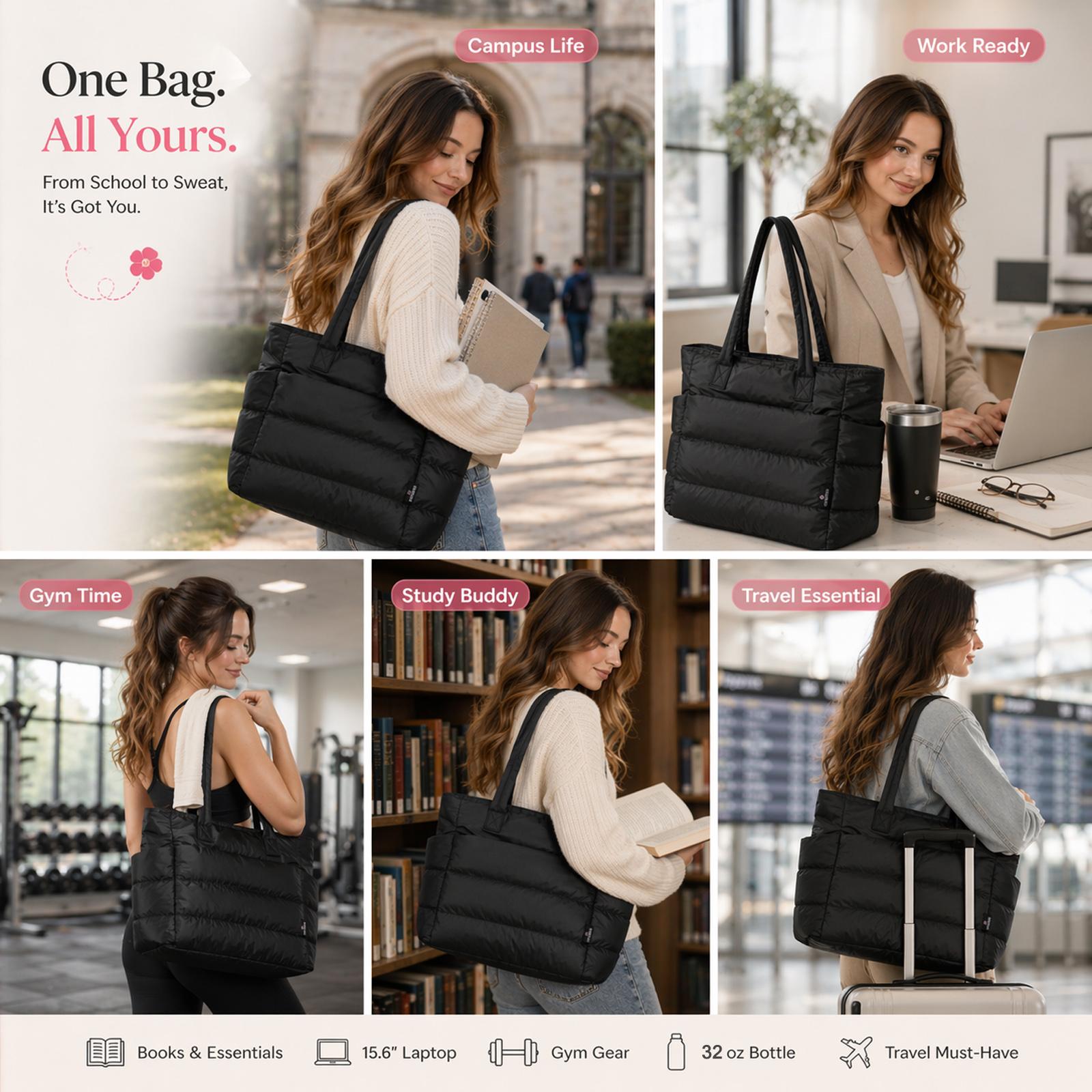 CozyLoucia Cute Puffer Tote Bag for Women Pink Flower Print Interior Laptop Shoulder Handbag, Lightweight Best Tote Bag for Work with Multiple Compartments for Travel , Work and School, Quilted Puffer Bag, Gifts For Women DealsforYouDays CozyLoucia Cute Puffer Tote Bag for Women Pink Flower Print Interior Laptop Shoulder Handbag, Lightweight Best Tote Bag for Work with Multiple Compartments for Travel , Work and School, Quilted Puffer Bag, Gifts For Women DealsforYouDays