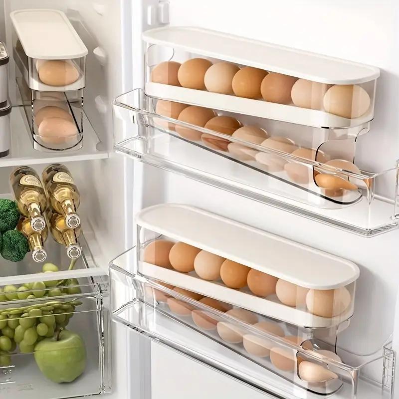 Double-layer egg storage box, space-saving organizer for the side door of the refrigerator, durable polypropylene, transparent, stackable design with an easy-to-open lid, perfect for home use, refrigerator egg rack