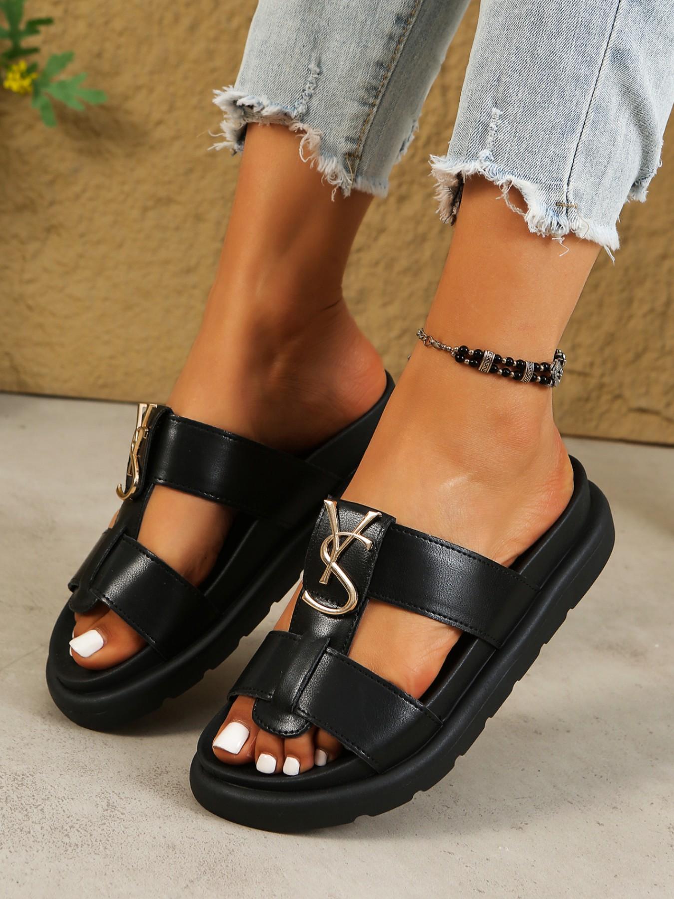 Women's Comfortable Slip-On Sandals, Dual Strap Design, Thick Sole, Casual Daily Wear, Easy On/off, Simple Style, Perfect for Everyday Use