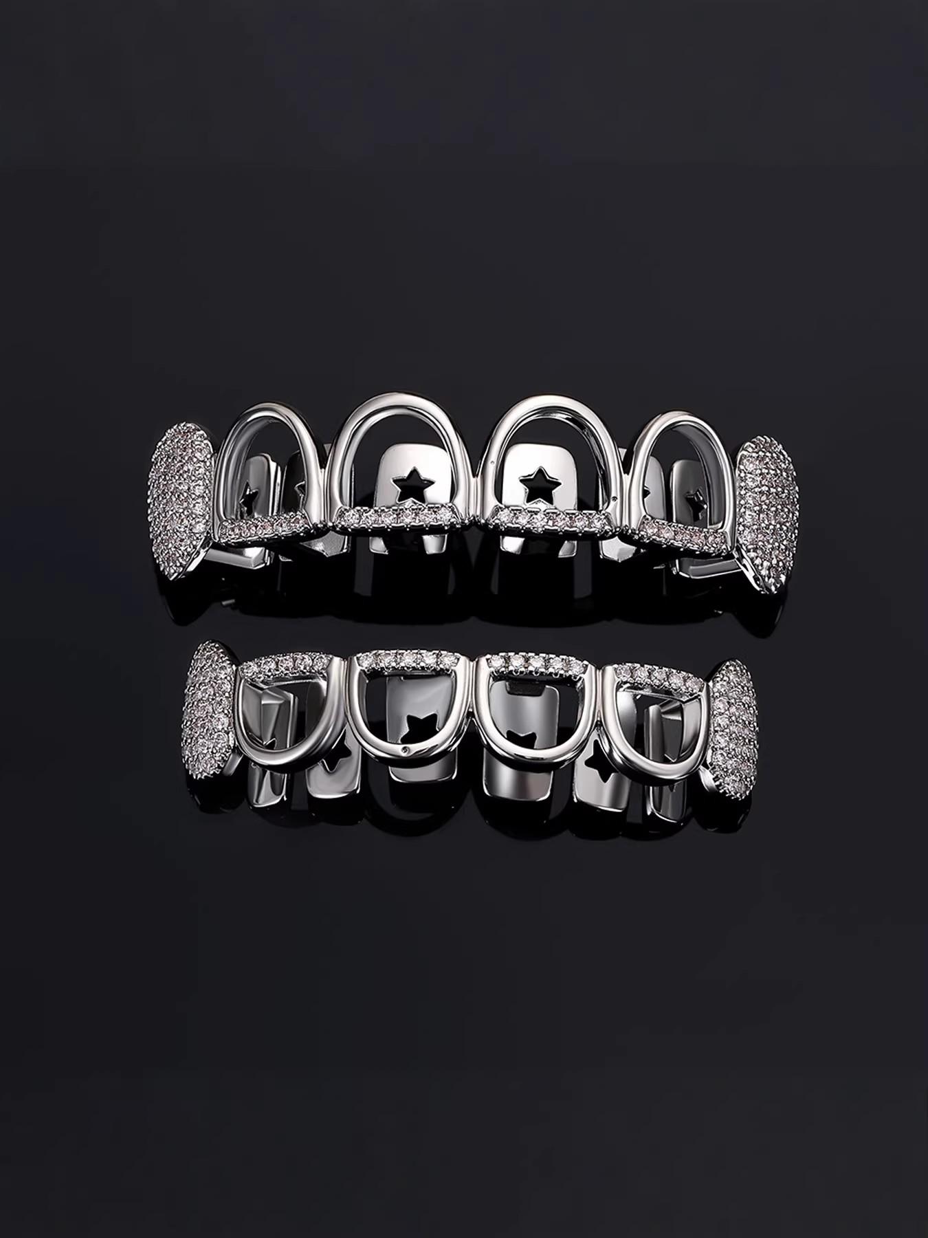 1/2 Set 6 Hollow Micro Inlaid Porcelain Teeth, Hiphop Style Unisex Dental Jewelry, Unique Punk Oral Accessories