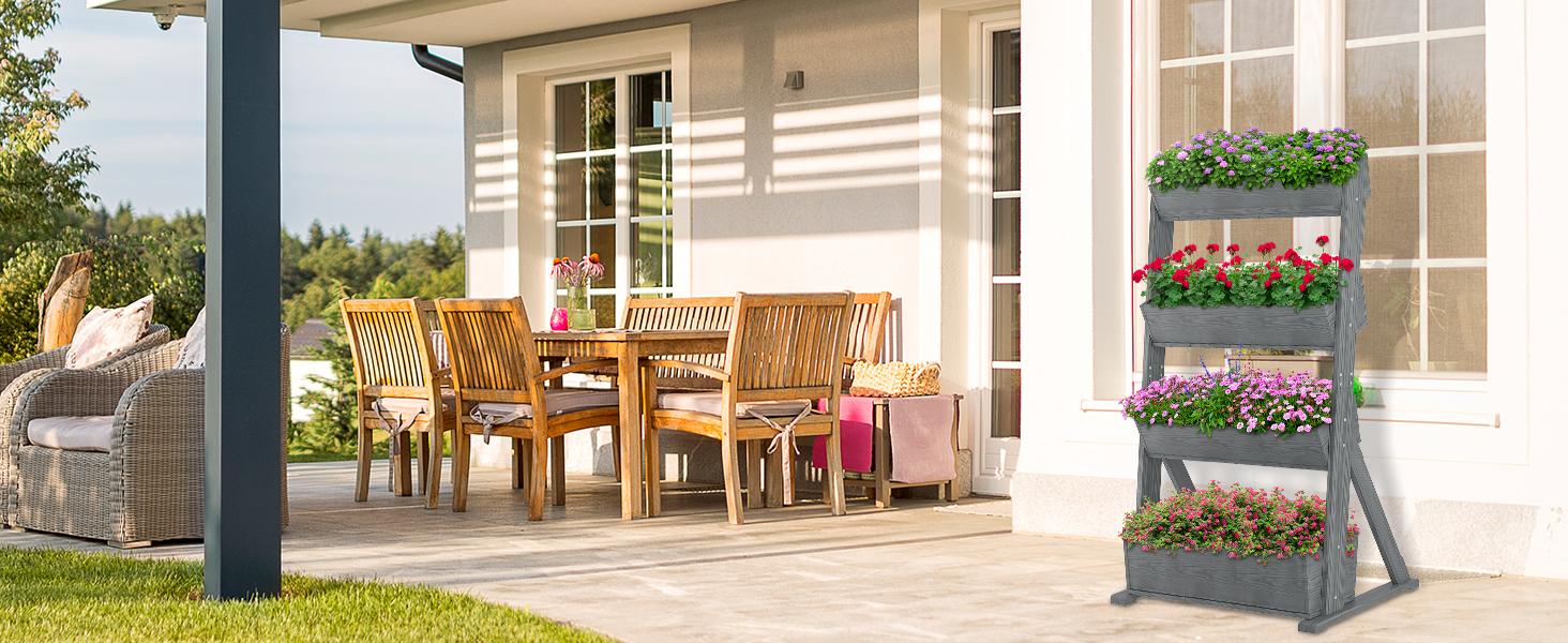 Lilypelle Vertical Wooden Raised Garden Bed, 4-5 Tier Planters Freestanding Wood Plant Stand Flower Rack Planter Box for Plant Herb Flowers Vegetables