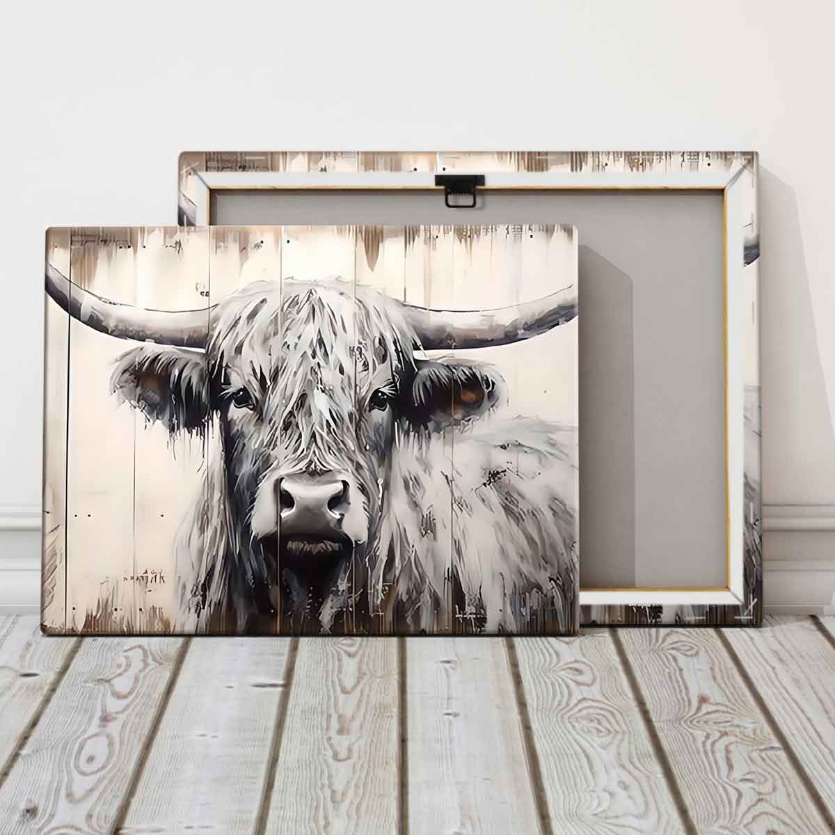 Vintage Highland Cow Canvas Print, Solid Wood Frame, Modern Art Decor, Waterproof & High-Definition, Ideal Gift for Home Office Wall