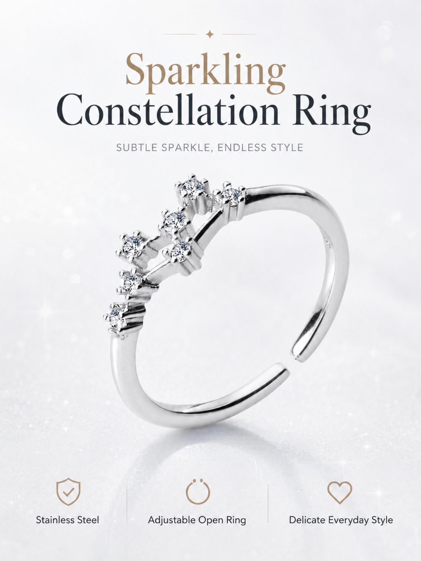 12 Zodiac Constellation Rings Set, Adjustable Open Star Sign Rings, Silver Tone Astrology Jewelry for Women, Fashion Ring