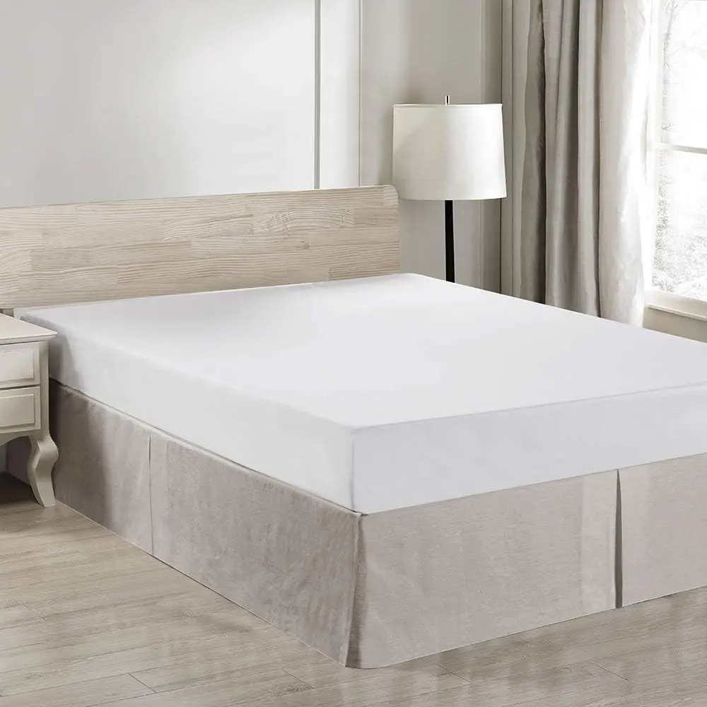 Belgian Linen Bed Skirt with Classic 14 inch Tailored Drop Dust Ruffle, Easy Fit Breathable Premium Natural Flax- Basic Linen, Queen