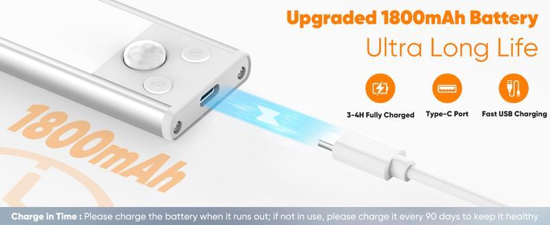 4/2/1 Pack-Under Cabinet Lighting, 108LED Rechargeable  Dimmer Cabinet Light 16Inch,Motion Sensor,3 Color Temps Dimmable Magnetic Closet Lights, Wireless Under Cabinet Lights for Kitchen, Hallway,Pantry,Bedroom,Gifts
