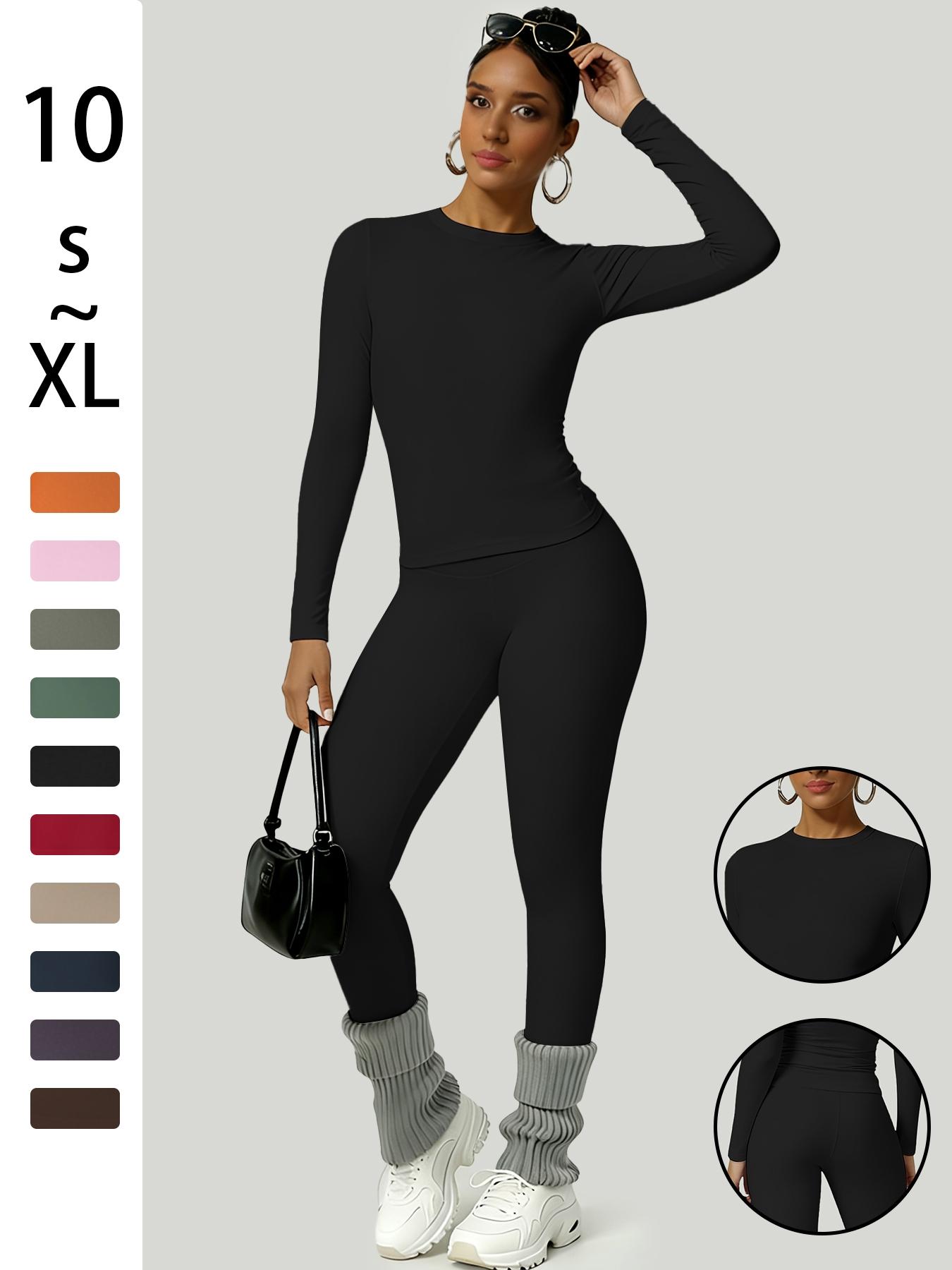 Women's Simple Solid Color Sportswear Set, Comfortable T-Shirt & Slimming Leggings, Perfect for Fall Winter Yoga & Daily Wear, Athleisure Wear Set, Yoga Gym Outfits