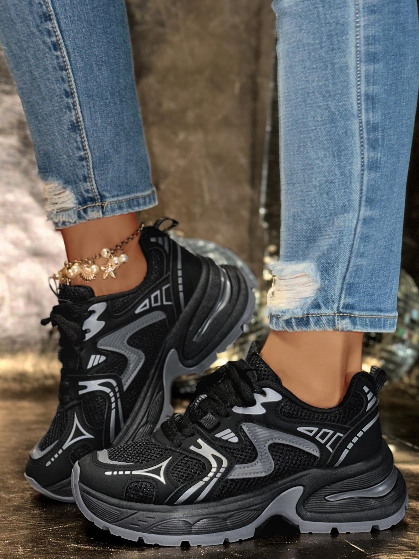 New Women's Chunky Sole Sports Shoes, Casual Dad Sneakers, Thick Soled Sneakers, Lace Up Sneakers, Thick Sole Sneaker, Athletic Shoes, Casual Athletic Trainers, Women's Fashionable Comfortable Breathable Shoes for All Seasons, Sneaker Footwear