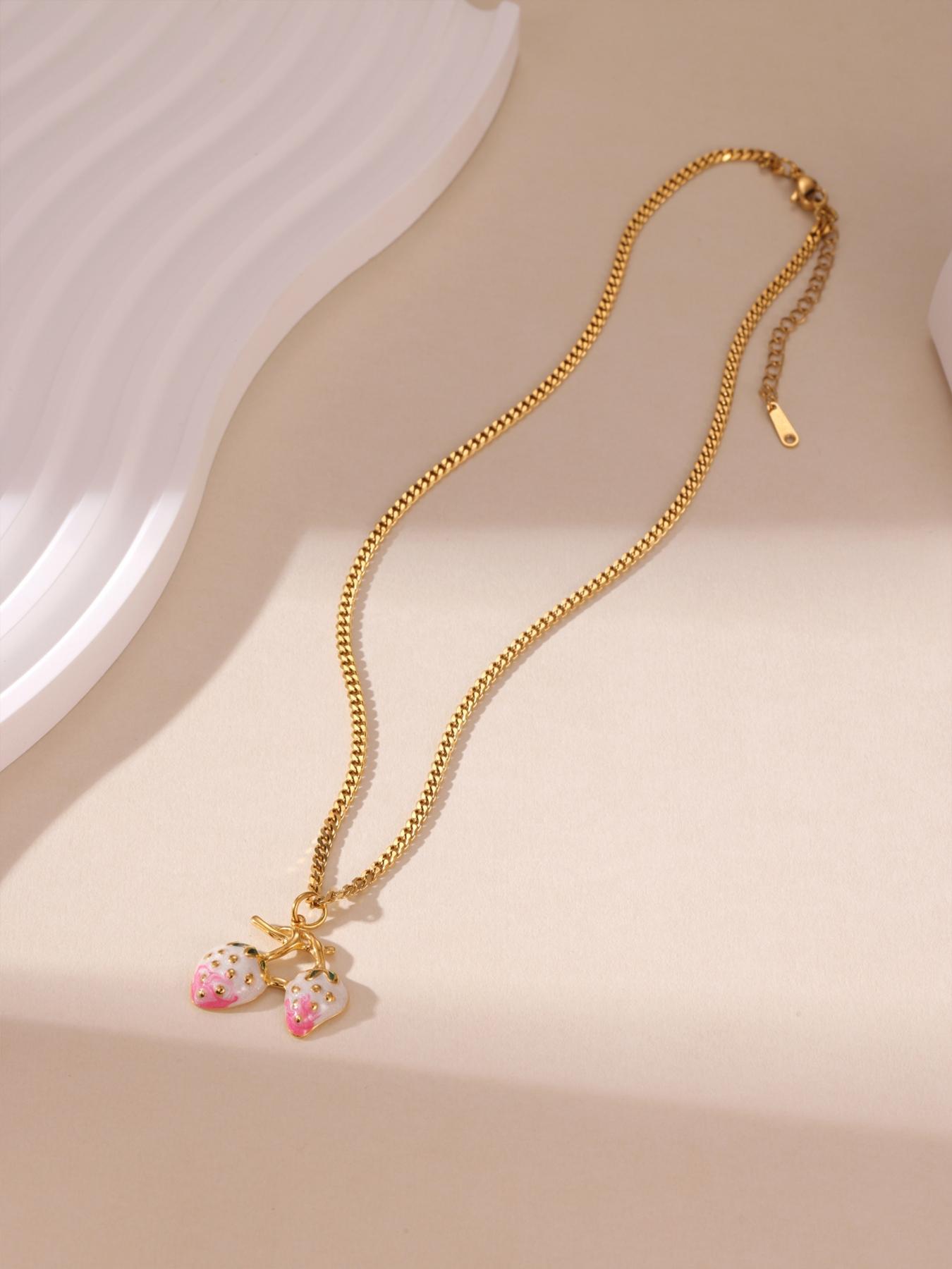 Sweet Strawberry Charm Gold Necklace For Women Daily Streetwear