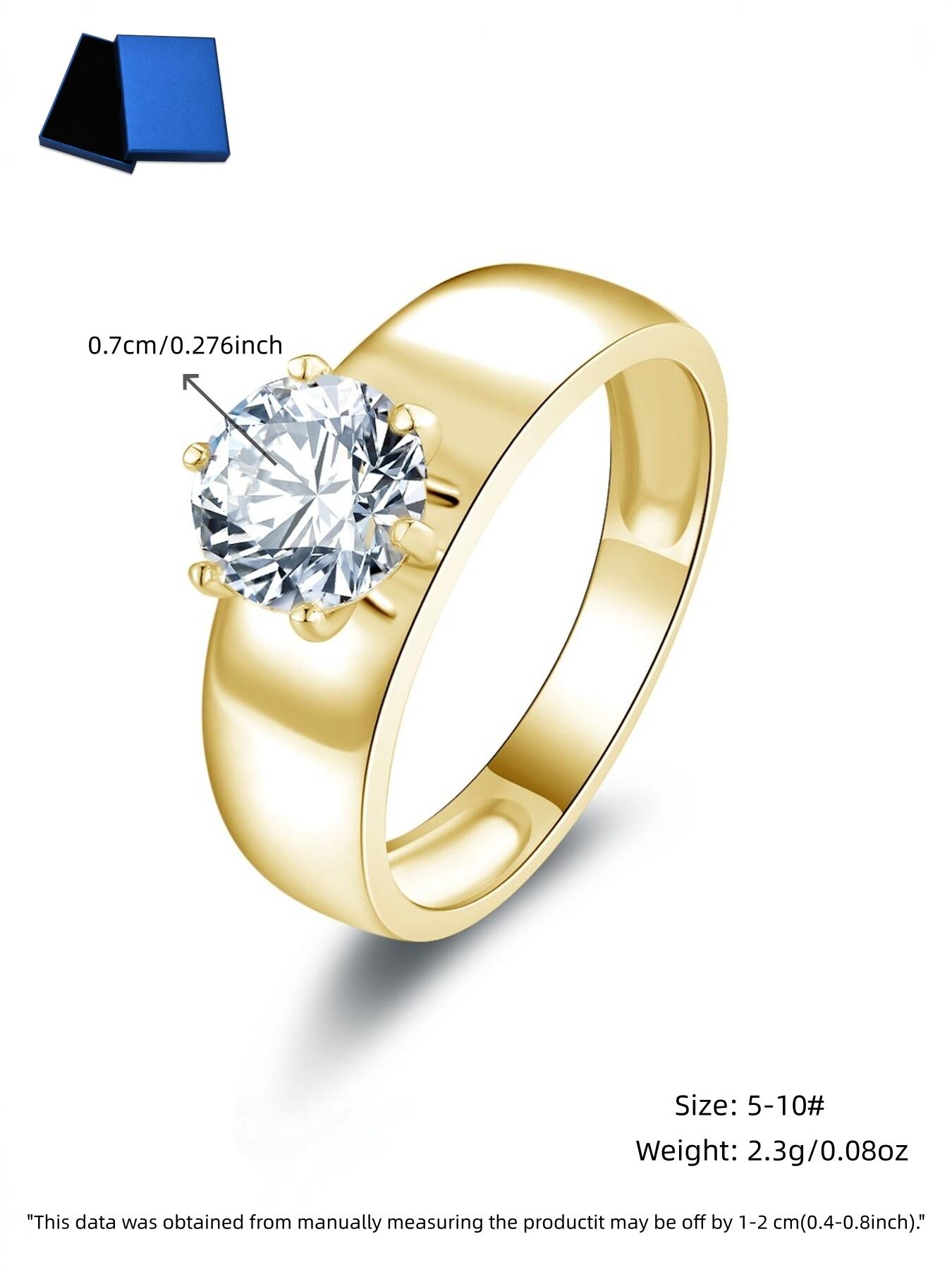 Wide six-prong Zircon Solitaire Ring for Women, Thick Band, 5A CZ Engagement Wedding Promise Ring, 2026 Timeless Engagement Ring Dupe, Perfect Daily Wear & Gift for Her