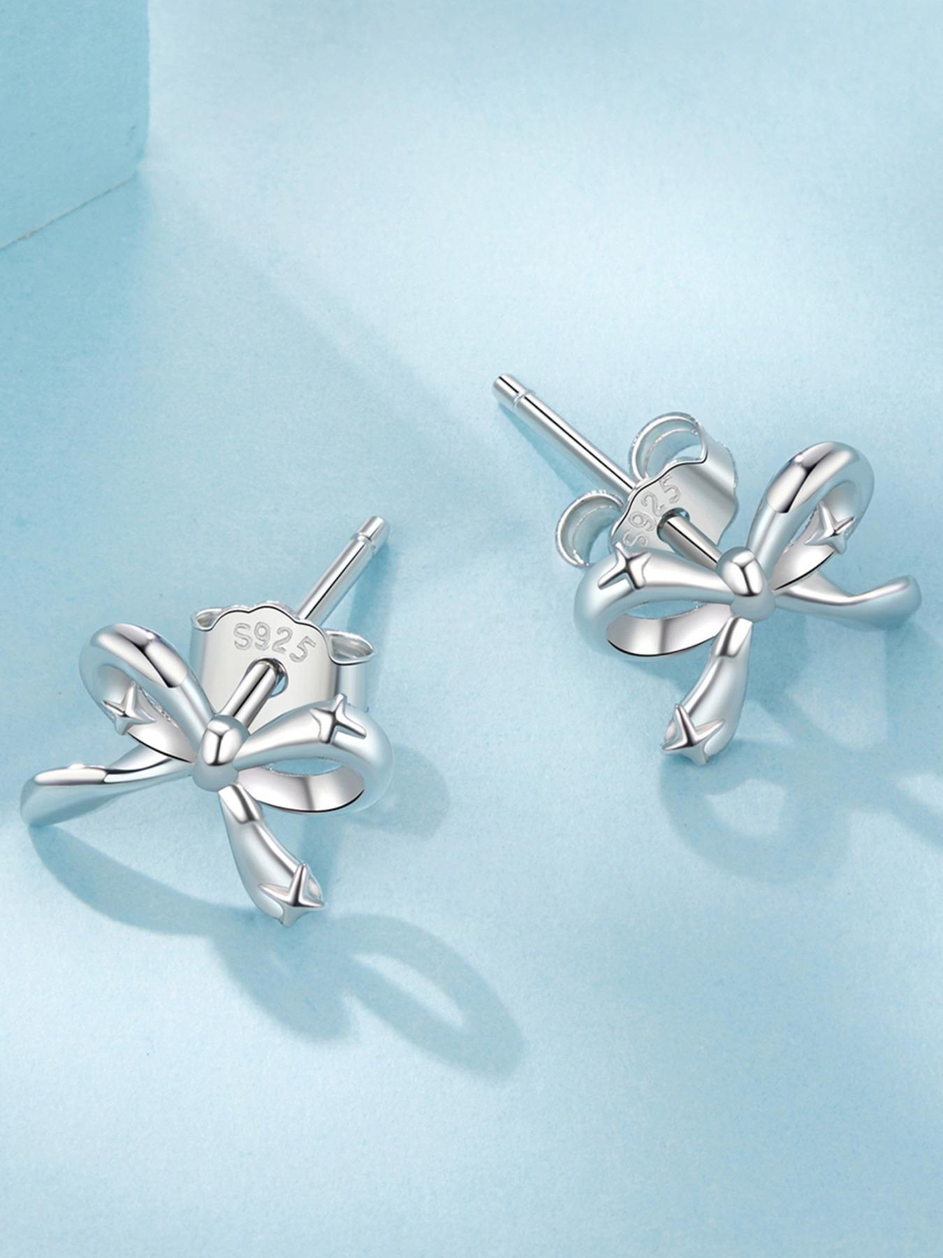 925 Sterling Silver Cute Bowknot Design Earrings, Stud Earrings, Fashionable Earrings for Women & Girls, Trendy All-match & Exquisite Jewelry for Birthday Gift