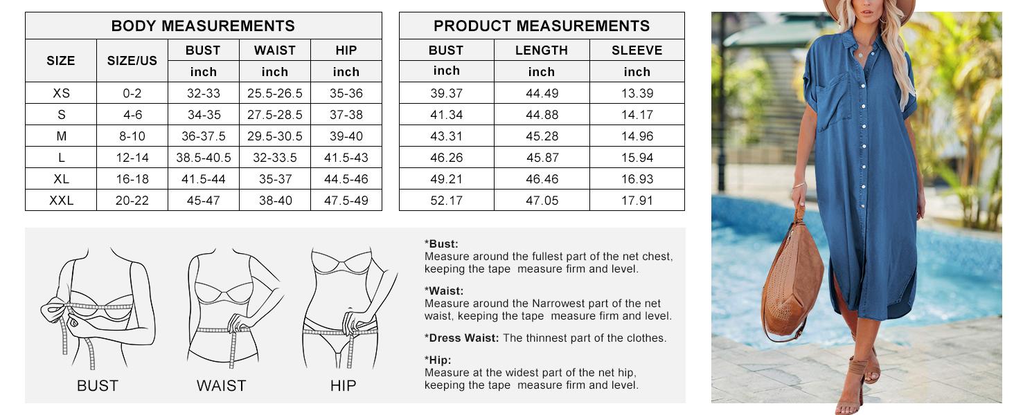 Chouyatou Women's Summer Loose Hand Pocket Midi Long Tunic Denim Shirt Dress Comfort SpringStatements