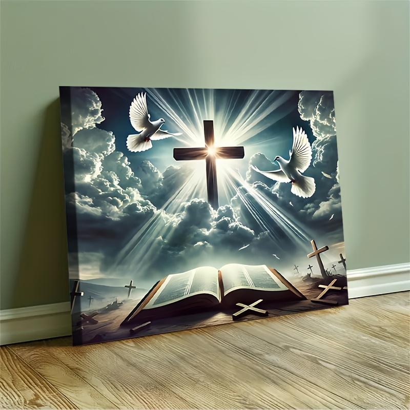 1 charming Easter poster, featuring a white dove flying amidst splendid clouds, symbolizing peace and holiness. Perfect for religious photography, church decoration, and design of spiritual themed scenes. A perfect Valentine's Day decoration for him and h