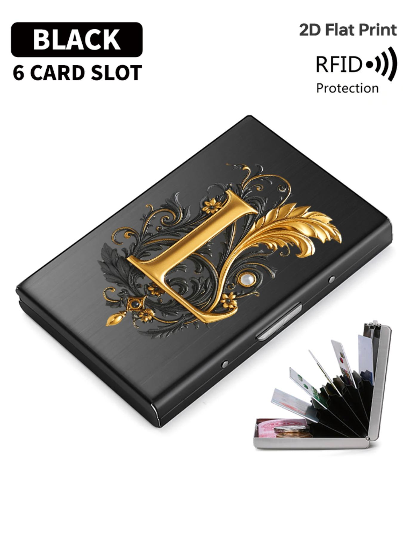 Luxury Gold Baroque Letter L Print Rfid Metal Card Holder, Card Slot, Multi-Layer Stainless Steel, Ultra-Thin Magnetic Closure, Perfect Gift