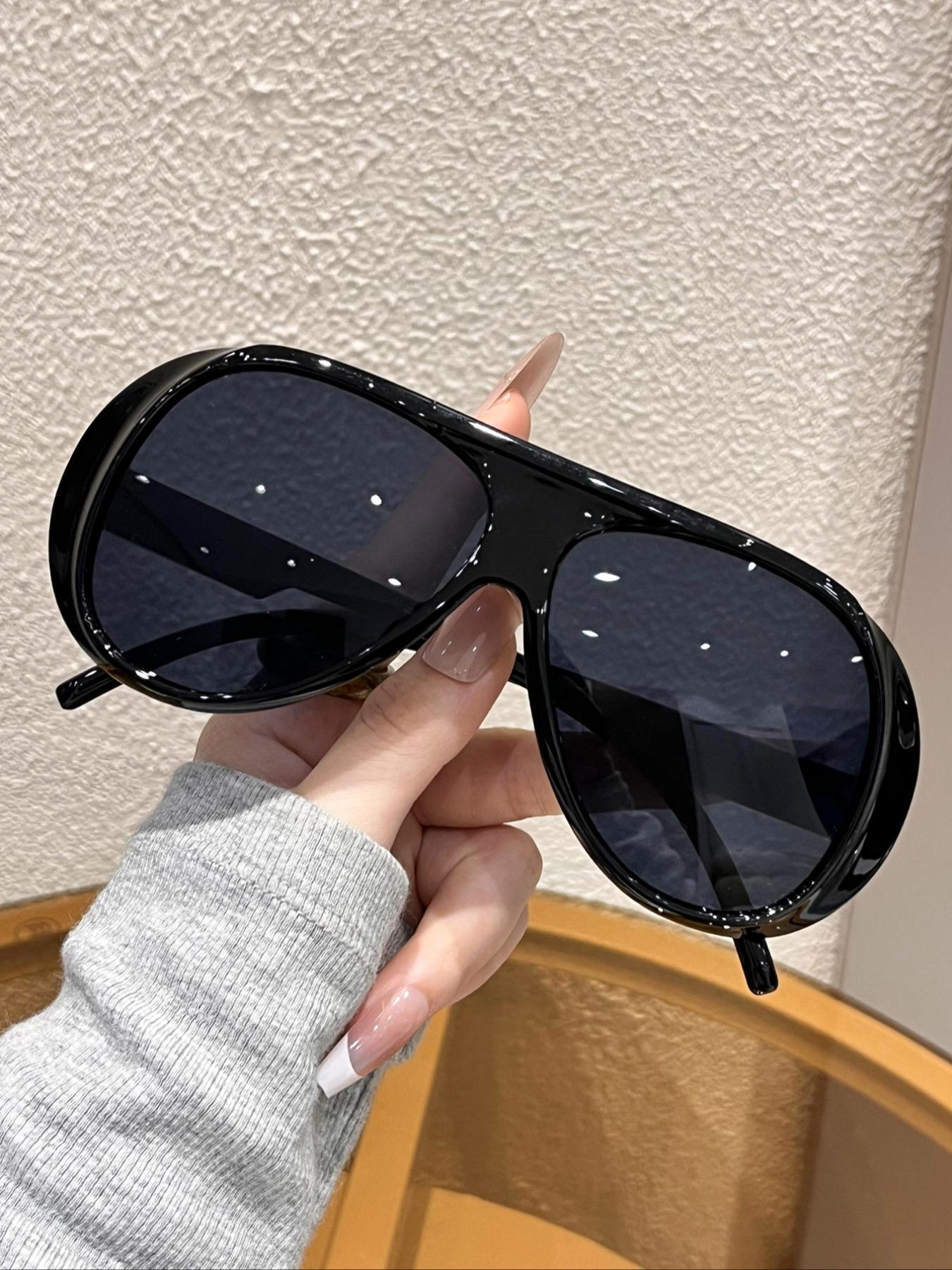 Fashionable Large Frame Decorative Lens Pc Material Glasses Set, Casual Protective Eyewear, All Seasons Wear
