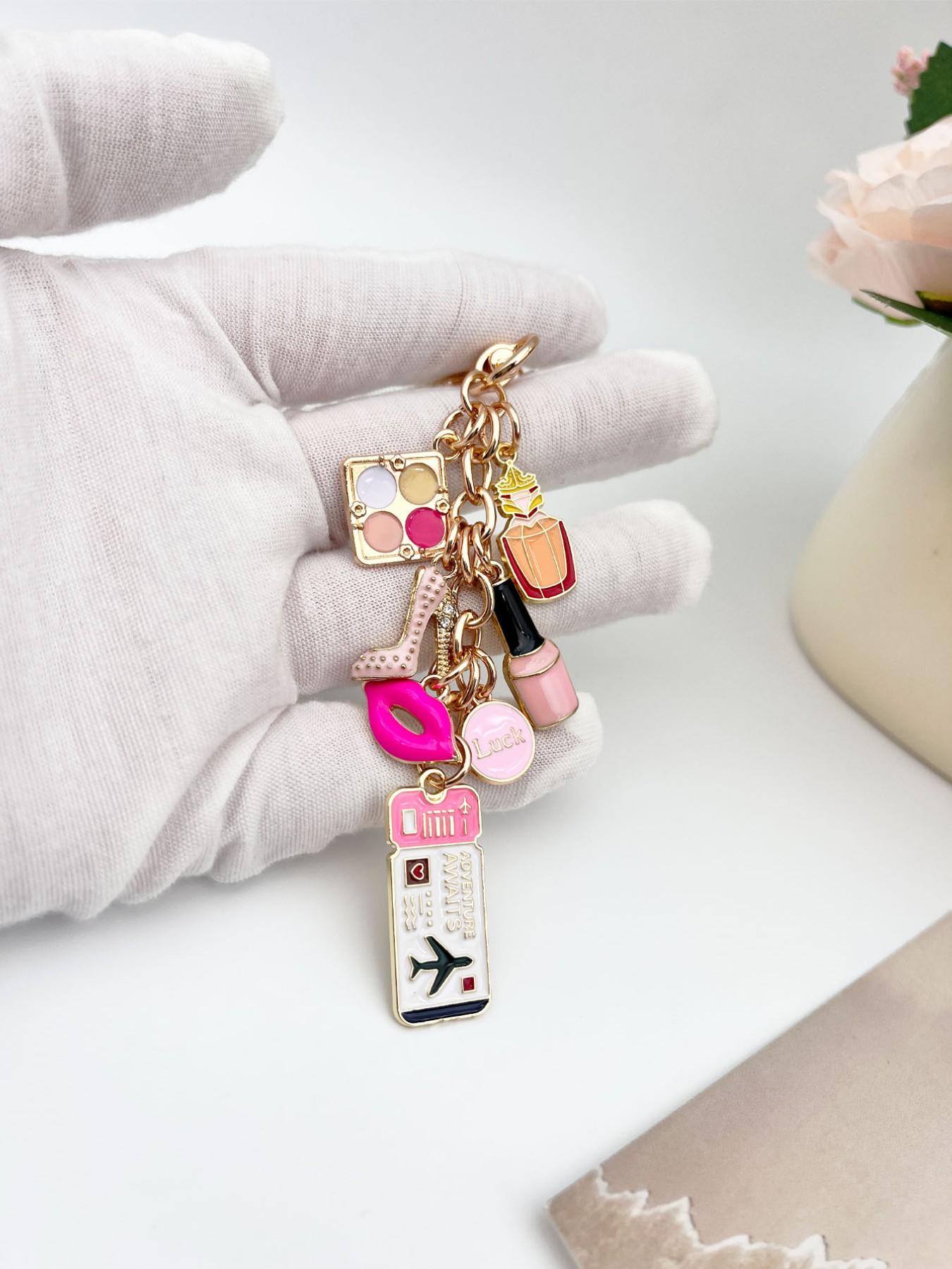 Travel Style Women's Keychain, Fashion Bag Charm, Lucky Makeup Bottle Accessory, Elegant Ticket Pendant, High Heel Shoe Decor, Wallet Ornament, Keychain Accessories, Key Ring Accessory