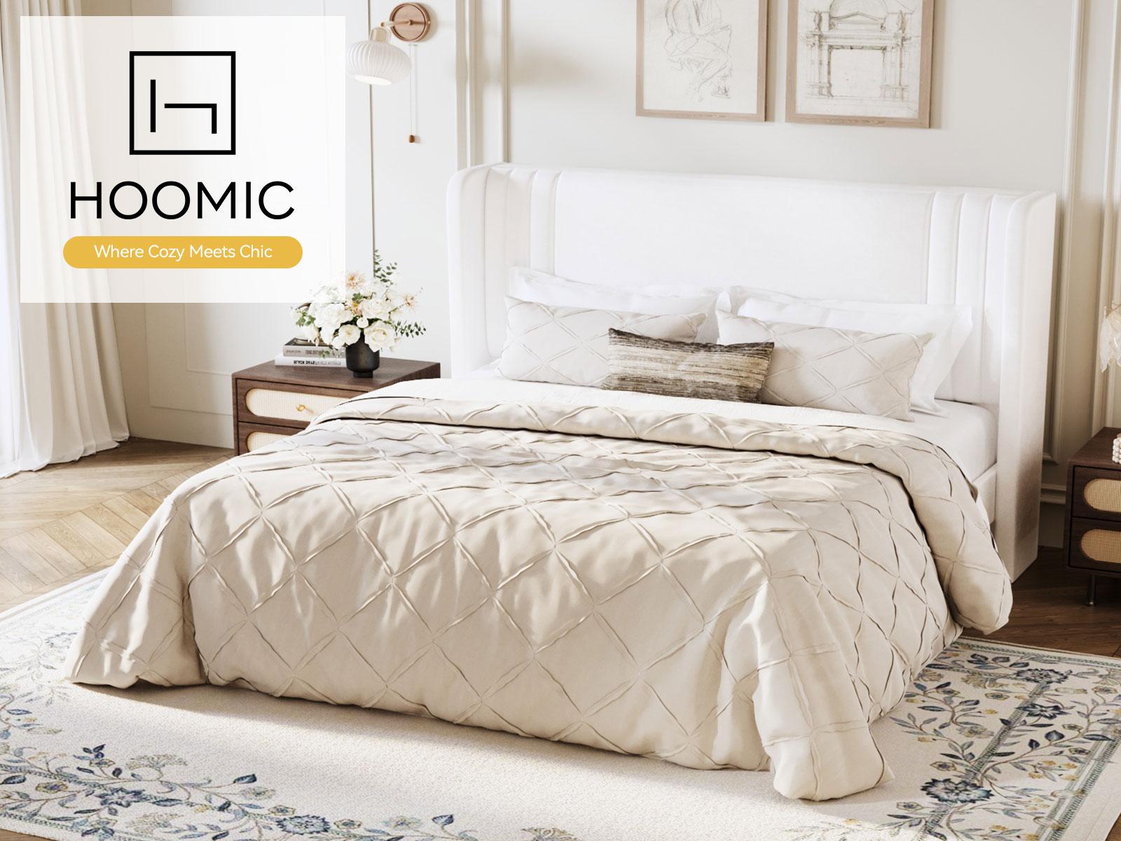 HOOMIC Upholstered Platform Bed Frame【Frame Only No Mattress】,Wingback Headboard with Vertical Stripes in Dutch Velvet,Full/Queen/King/Sizes,No Box Spring Needed,Pink/Black/White/Blue/Green/Gray#SummerVibes