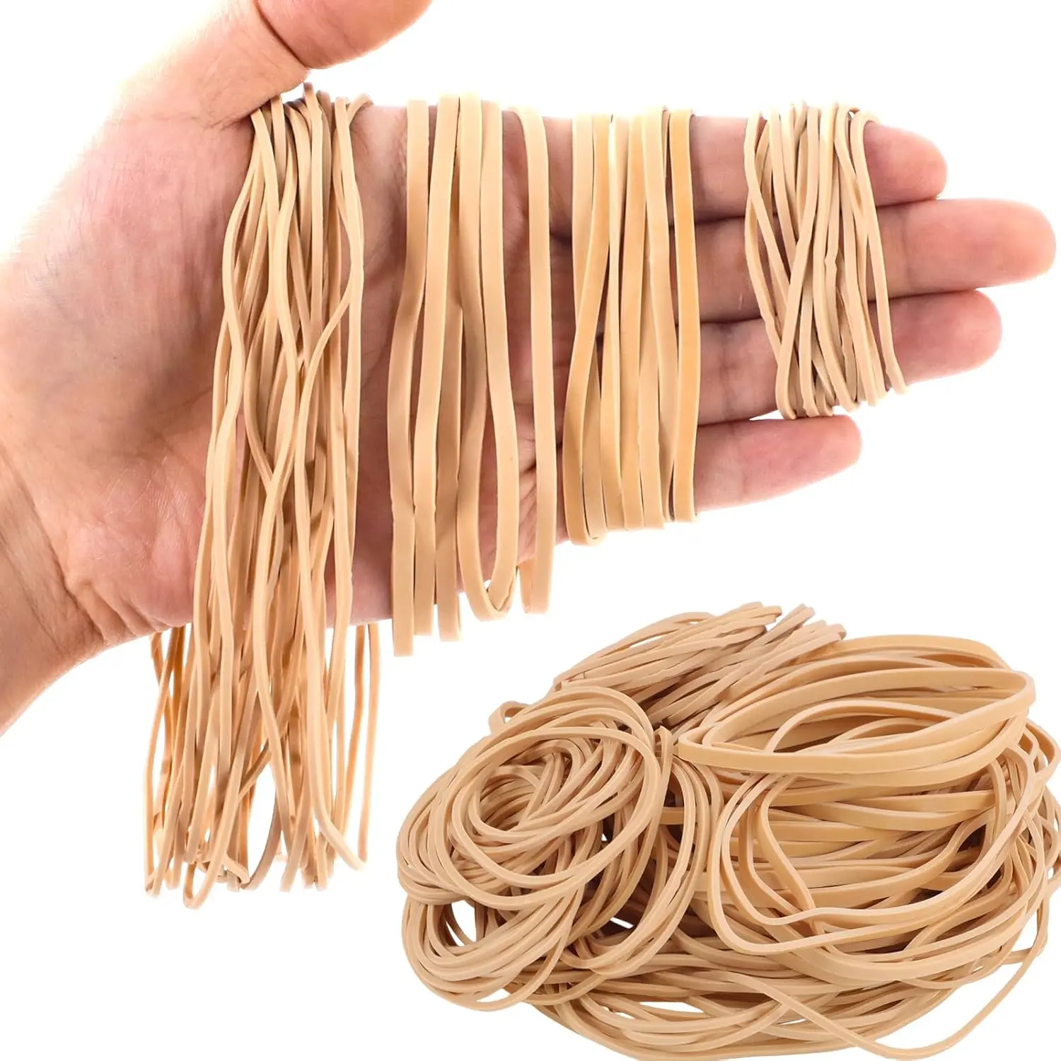 210 Pcs Elastic Bands, Assorted Sizes, Beige Thick Rubber Bands Set