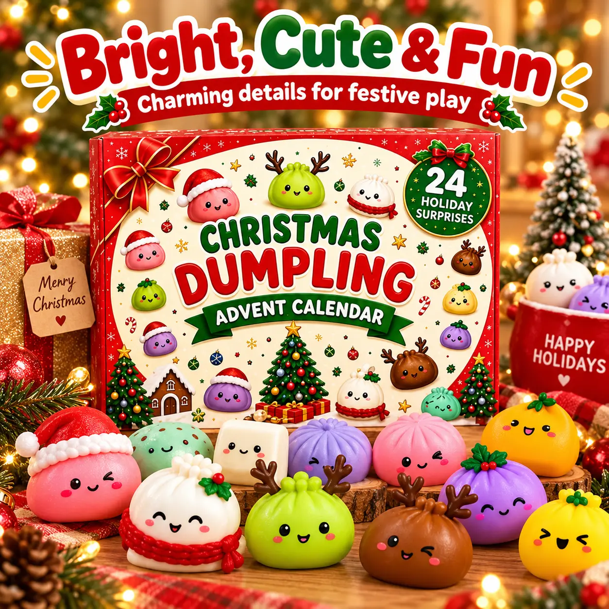 Christmas Mini Squishies Advent Calendar 2026, 24-Day Cute Dumpling Squeeze Toy Countdown Calendar, Fidget Stress Relief Surprise Blind Box, Christmas Stocking Stuffers Holiday Gift for Kids Boys Girls Teens