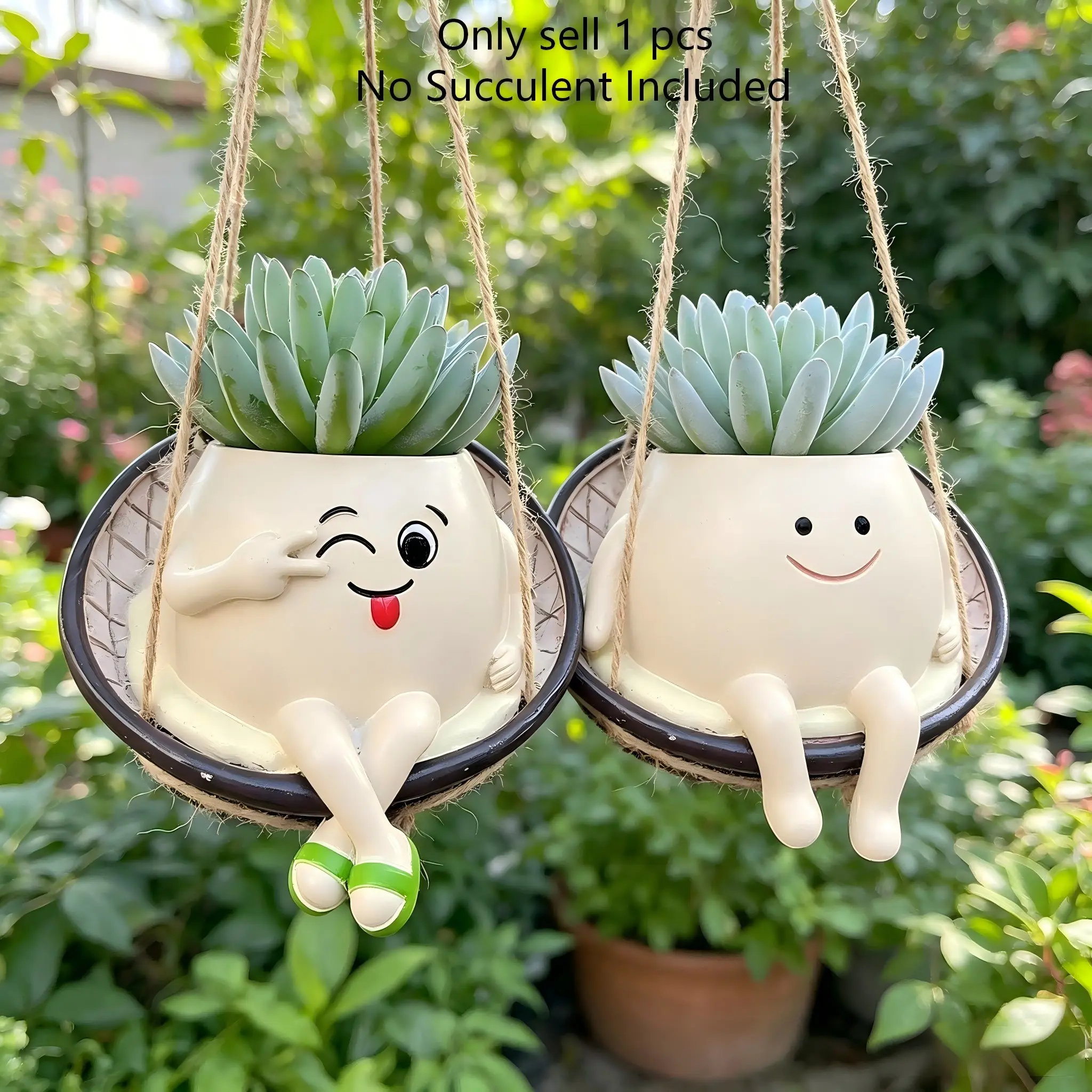 Funny Swing Face Hanging Planter Pot, Cute Smiling Resin Succulent Planter, Swinging Planter, Indoor Outdoor Use, Balcony Home Decor, Home Decor Pots, Gift for Plant Lovers, Resin Planters, Decorative Pot
