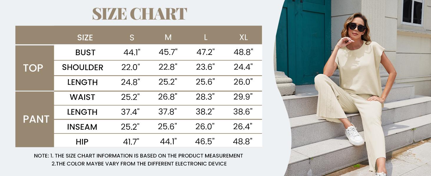 SCUSTY Women's Two Piece Outfit Summer Knit Pullover Top High Waisted Pants Set Sweatsuits