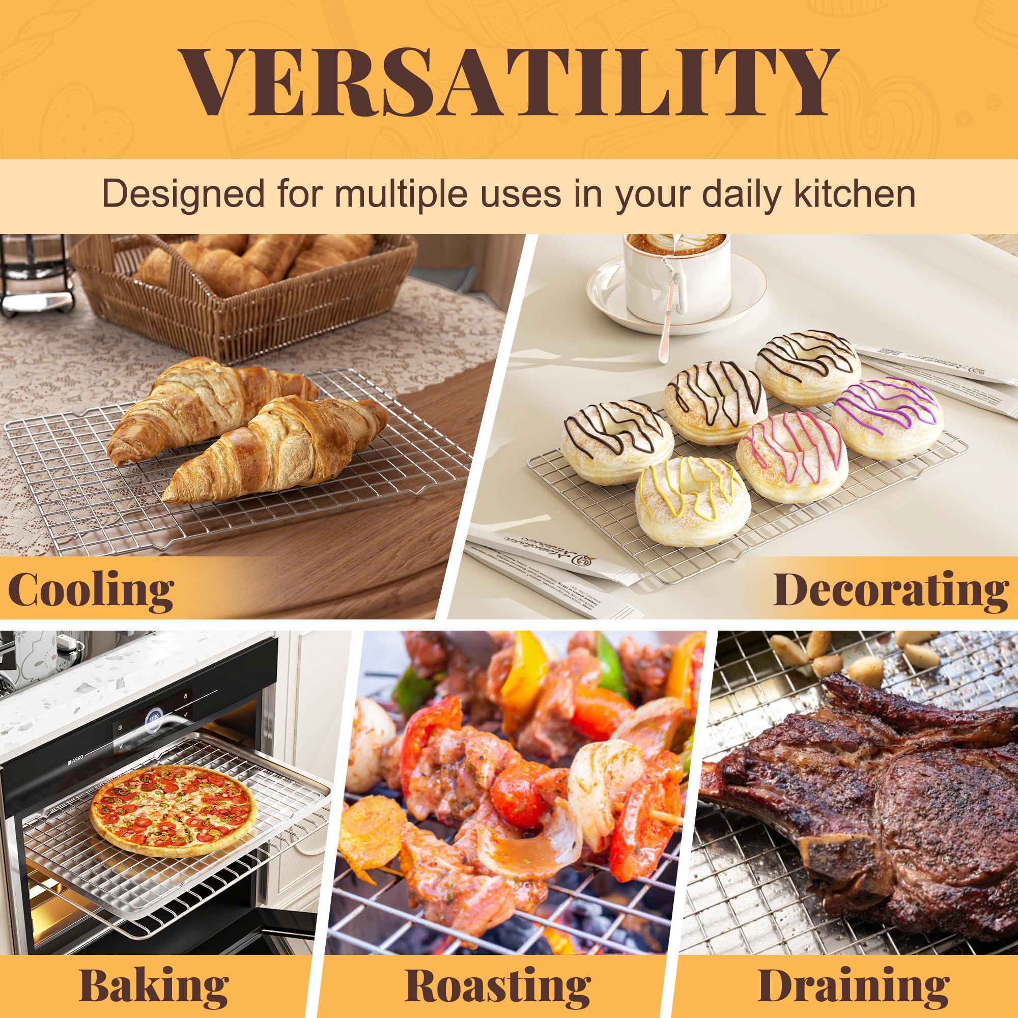 2 PCS 10" x 16" Cooling Racks for Cooking and Baking -  Grid Wire Baking Rack for Oven Cooking, Baking, Grilling, Roasting - Dishwasher Safe Bacon Rack - Fits Half Sheet Cookie Pan