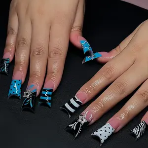 24pcs Duckbill Nail Art Stickers, Spring Summer Fall Colorblock 3D Metal Star Stripe Design, High-Quality Wearable Nails